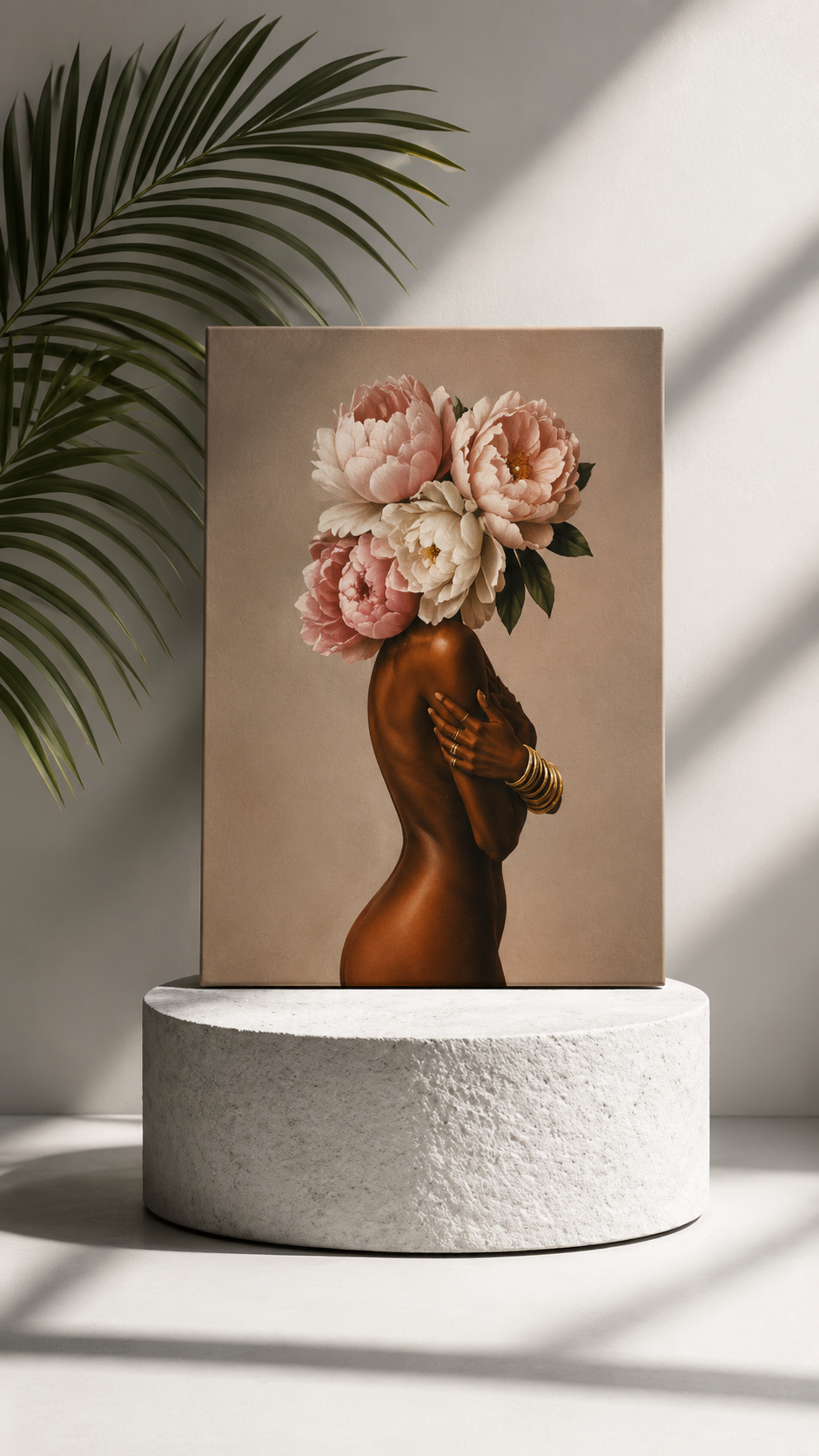 Floral Crown Muse Matte Canvas Wall Art — Blush Peony Floral Woman Portrait