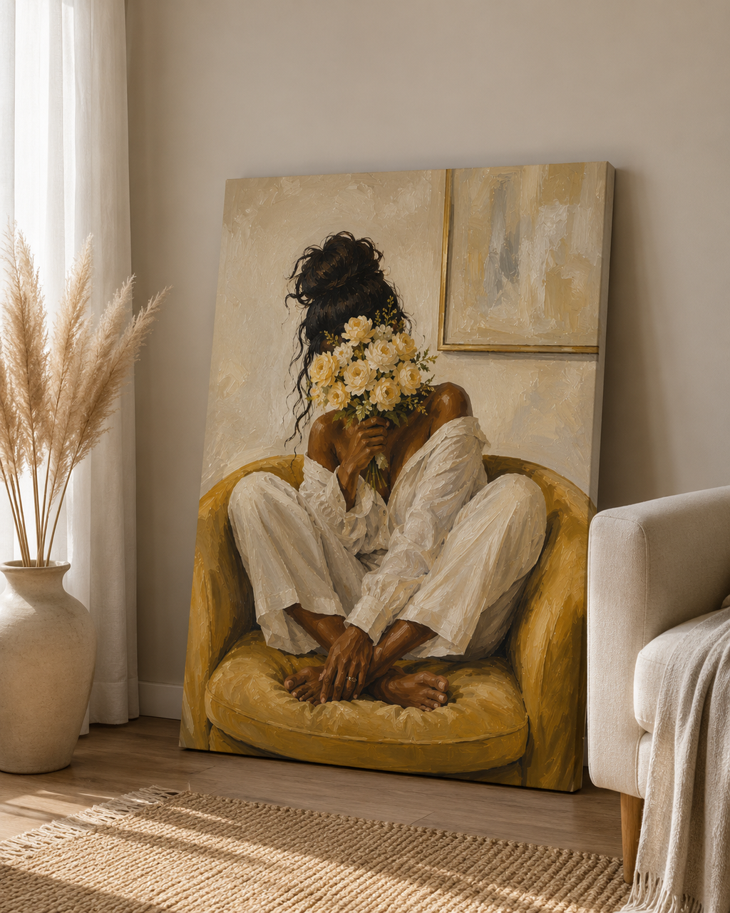 Quiet Bloom Matte Canvas Wall Art — Floral Portrait in Warm Neutral Tones