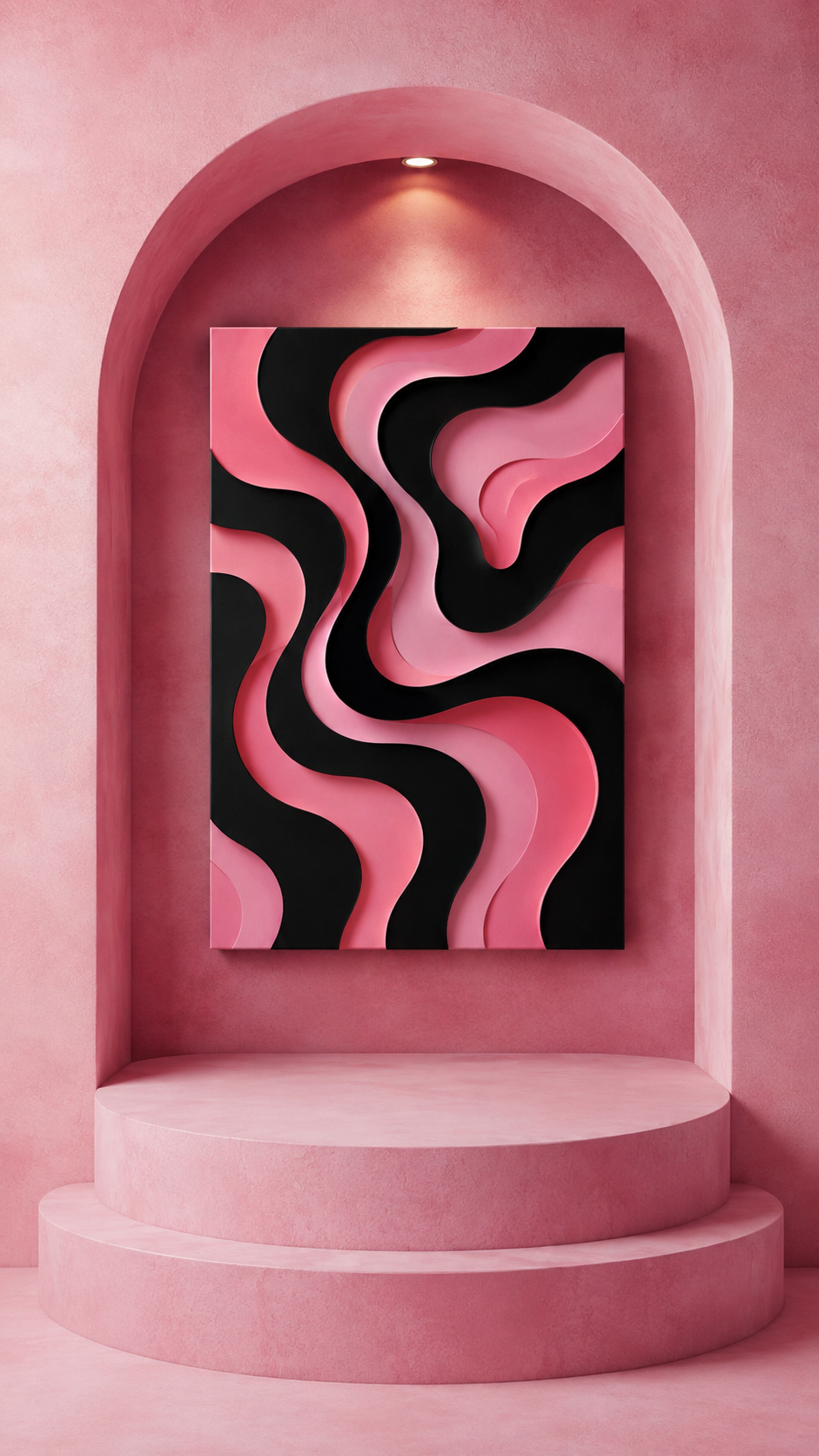 Pink & Black Flow Matte Canvas Wall Art — Modern Abstract Layered Waves