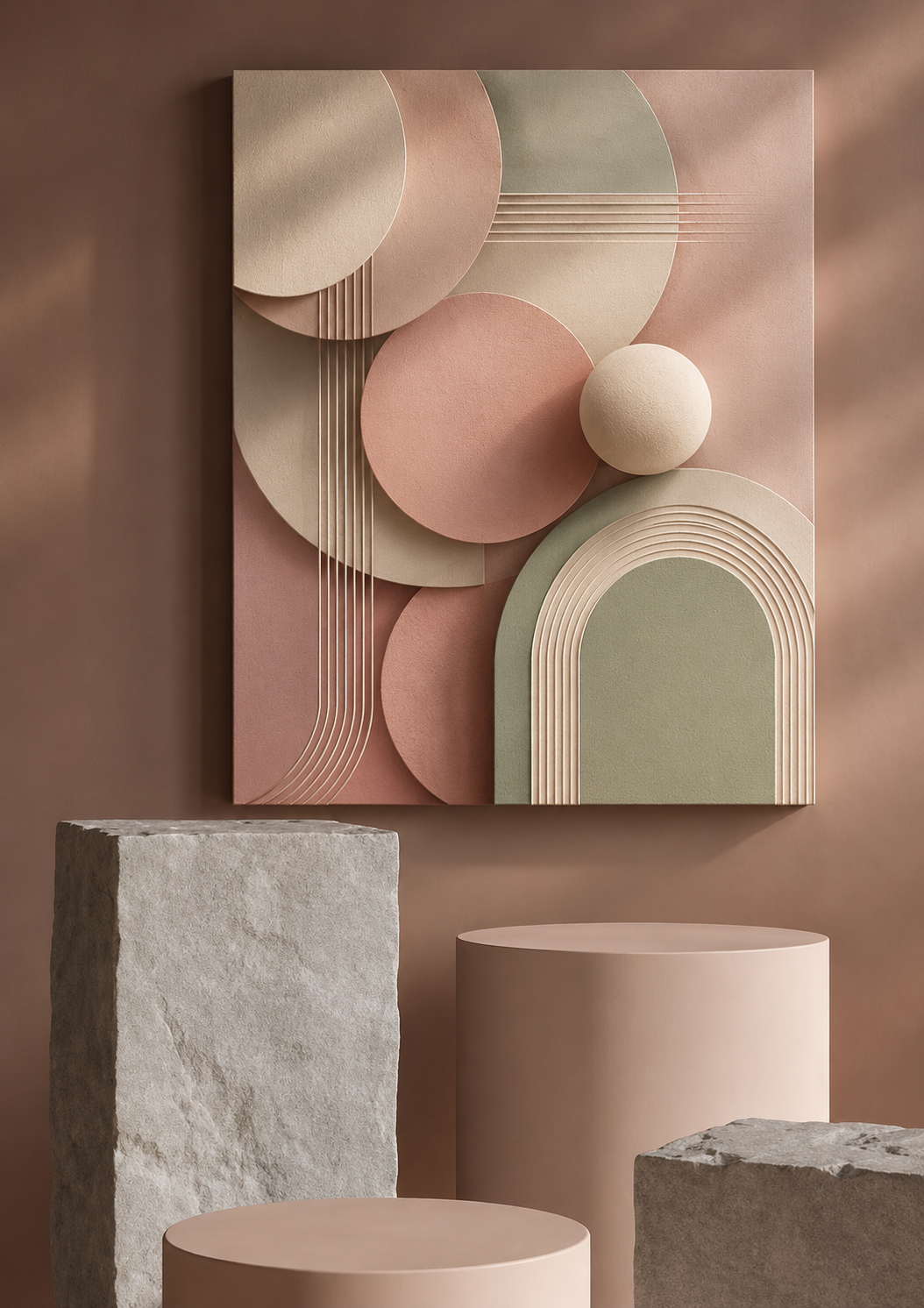 Blush & Sage Harmony Matte Canvas Wall Art — Modern Geometric Neutral Decor