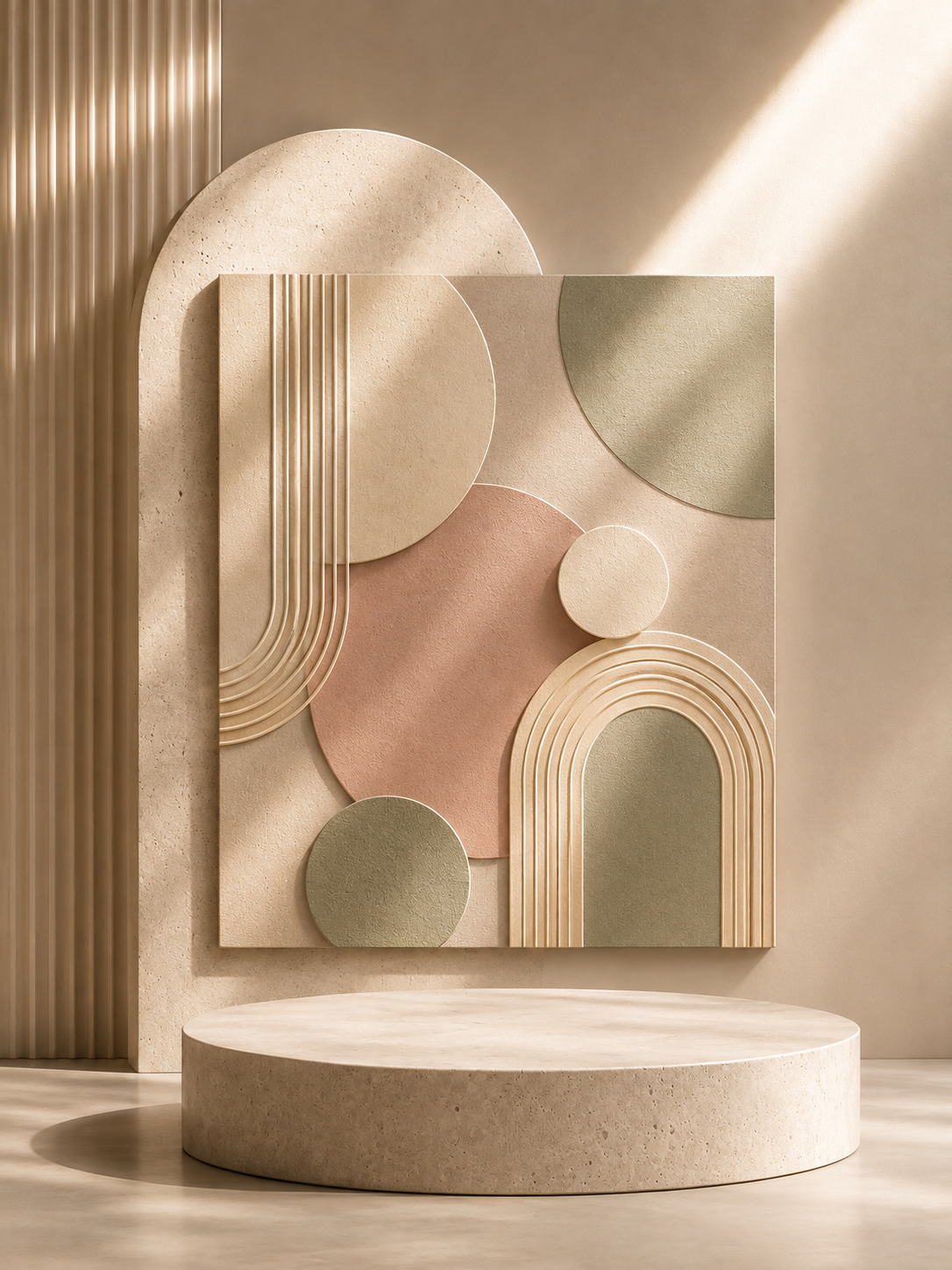 Blush & Sage Harmony Matte Canvas Wall Art — Modern Geometric Neutral Decor