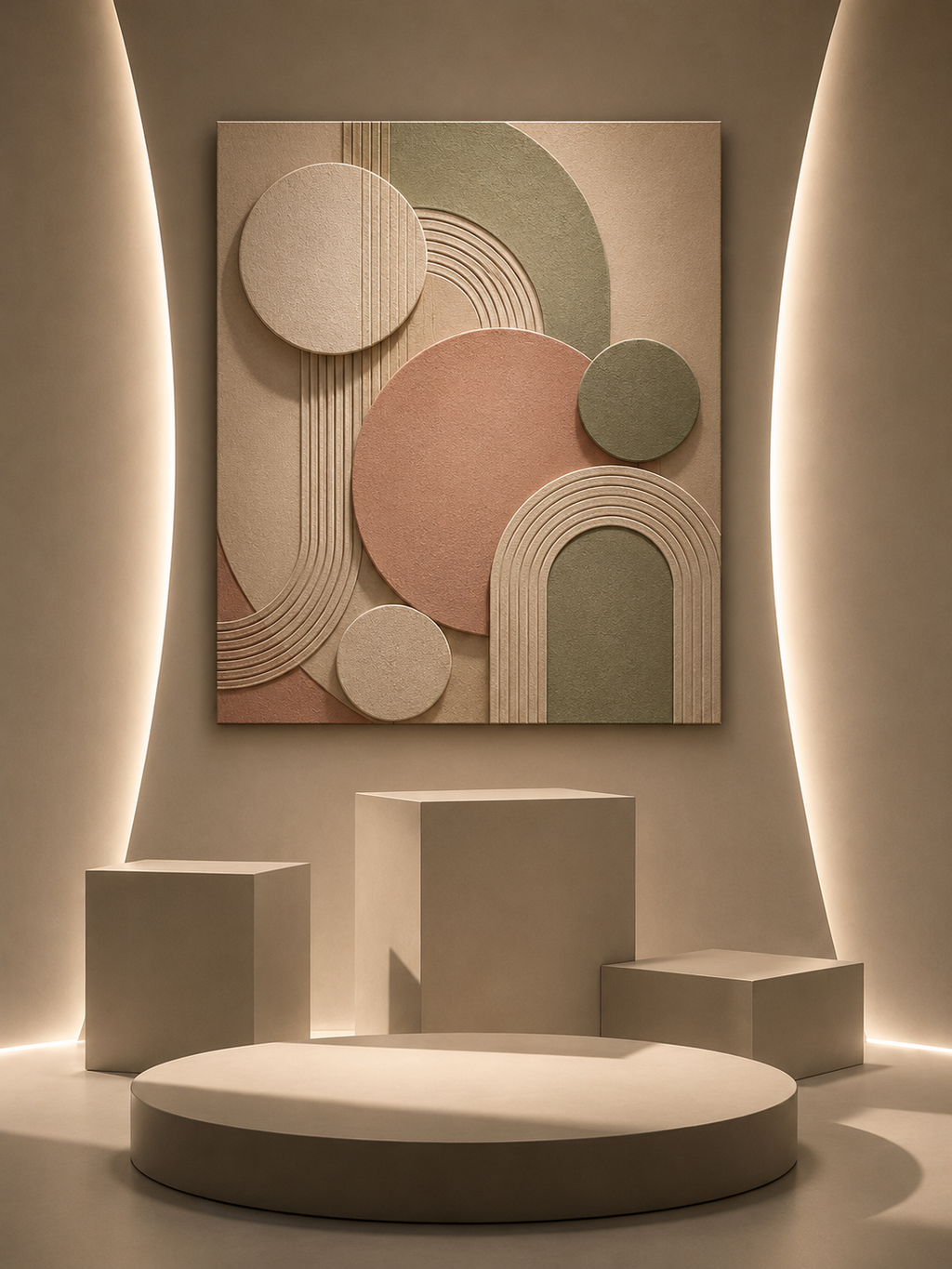 Blush & Sage Harmony Matte Canvas Wall Art — Modern Geometric Neutral Decor