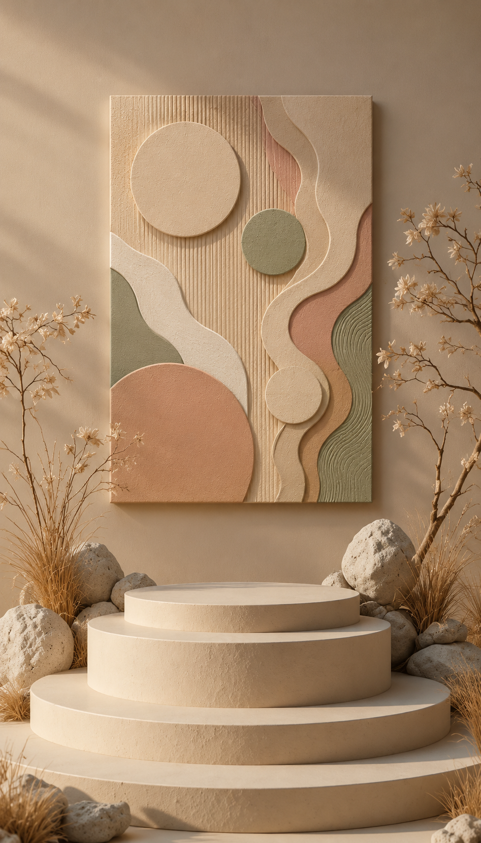 Earthy Flow Abstract Matte Canvas Wall Art — Sage, Terracotta & Cream