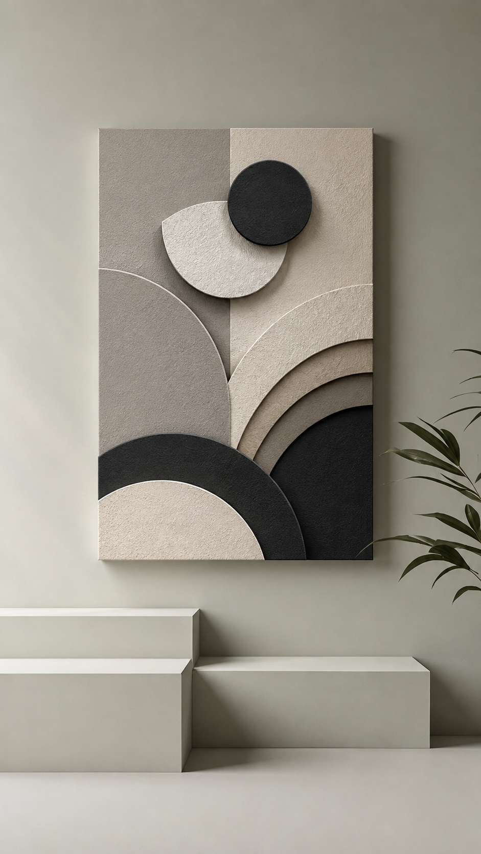 Modern Monochrome Geometric Canvas Wall Art — Abstract 3D Neutral Print