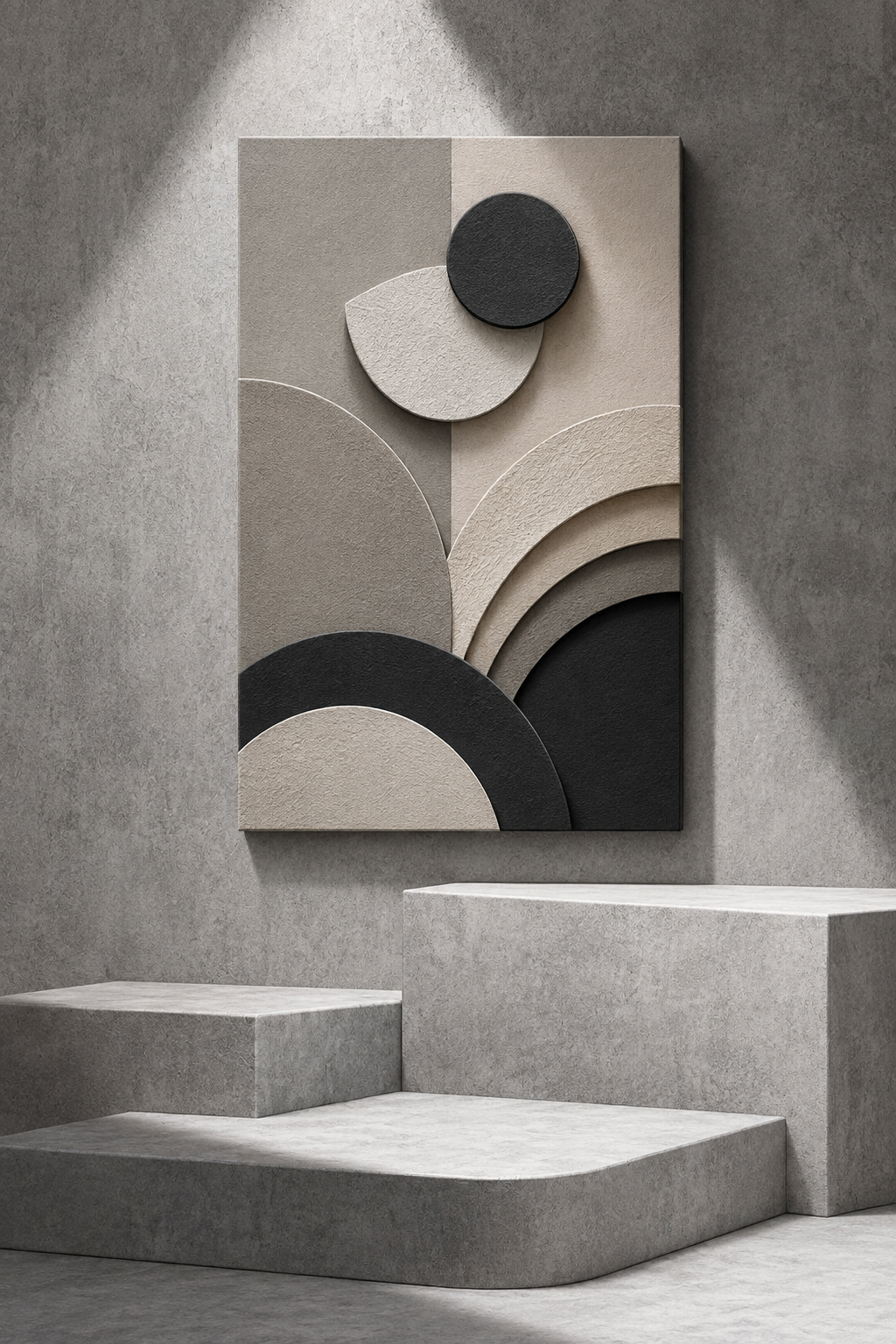 Modern Monochrome Geometric Canvas Wall Art — Abstract 3D Neutral Print