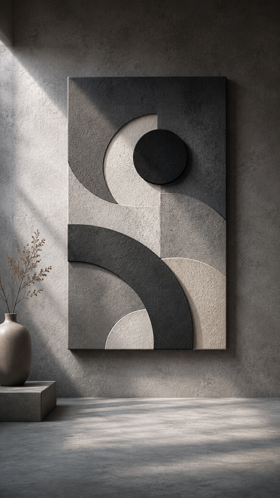 Modern Monochrome Geometric Canvas Wall Art — Abstract 3D Neutral Print