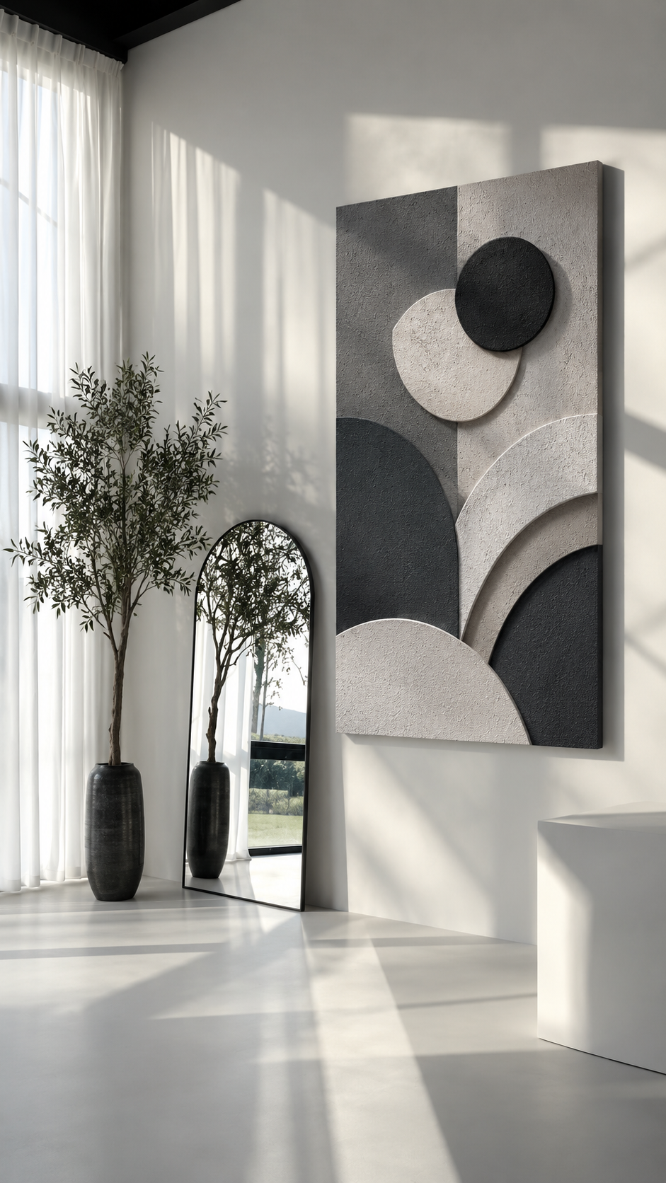 Modern Monochrome Geometric Canvas Wall Art — Abstract 3D Neutral Print
