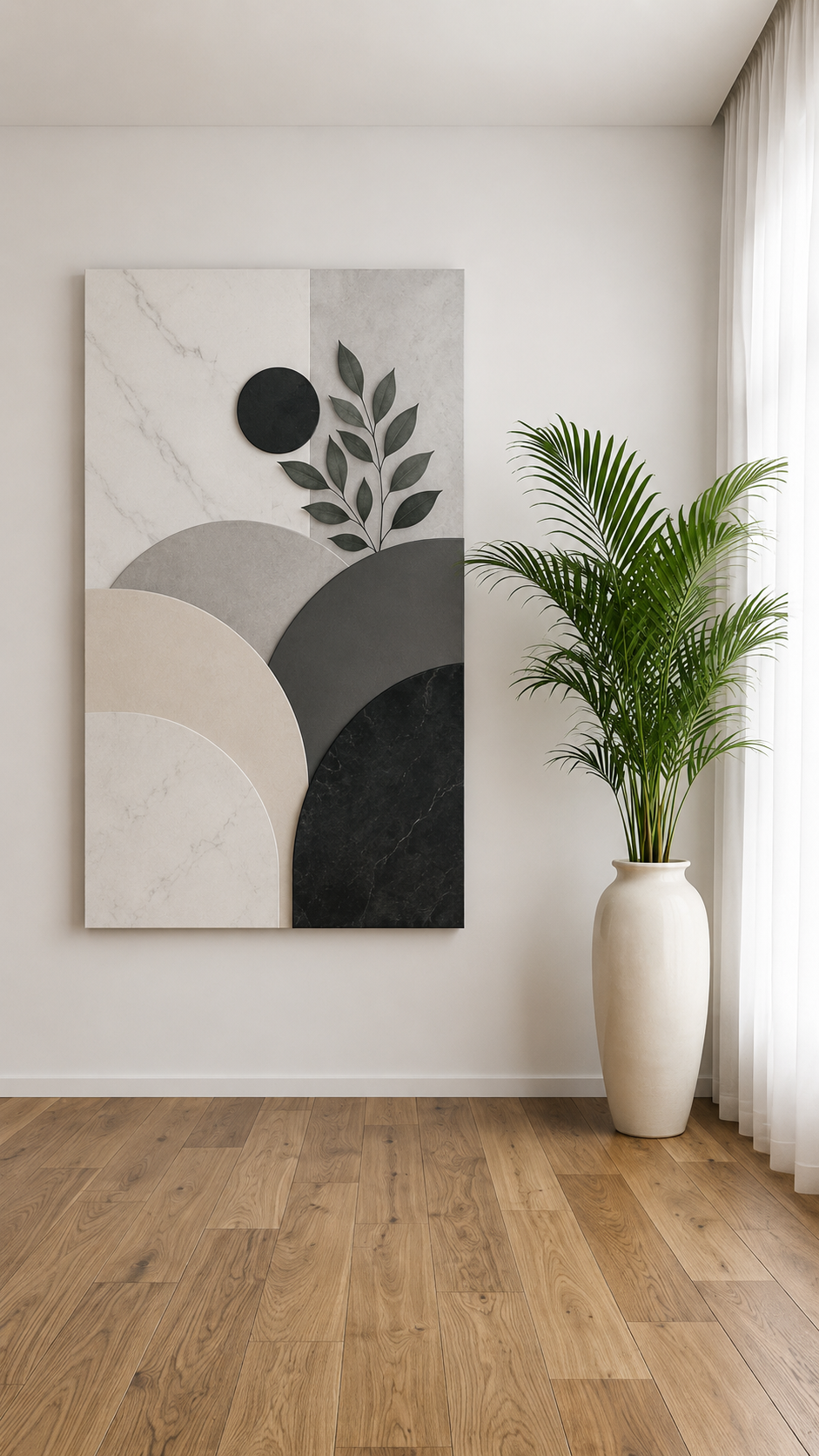 Modern Neutral Botanical Canvas Wall Art — Abstract Geometric Stretched Matte Print