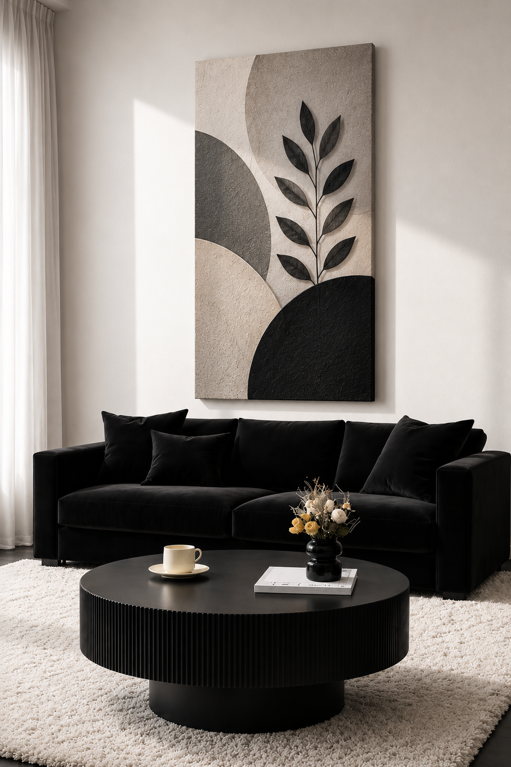 Modern Neutral Botanical Canvas Wall Art — Abstract Geometric Stretched Matte Print