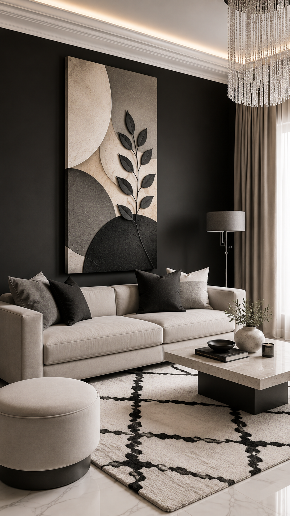 Modern Neutral Botanical Canvas Wall Art — Abstract Geometric Stretched Matte Print