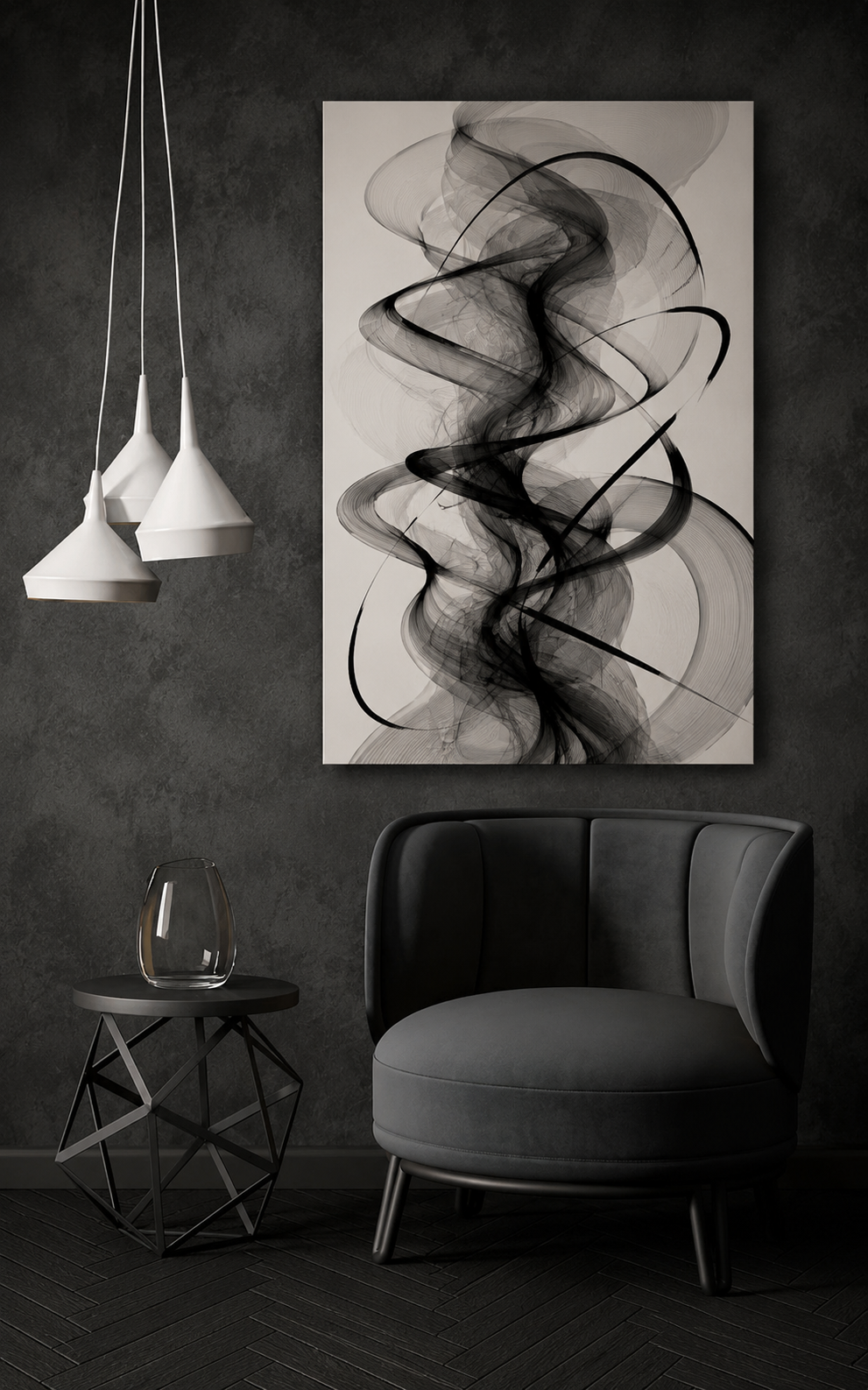 Abstract Black Smoke Vertical Canvas Art – Modern Minimalist Wall Deco ...