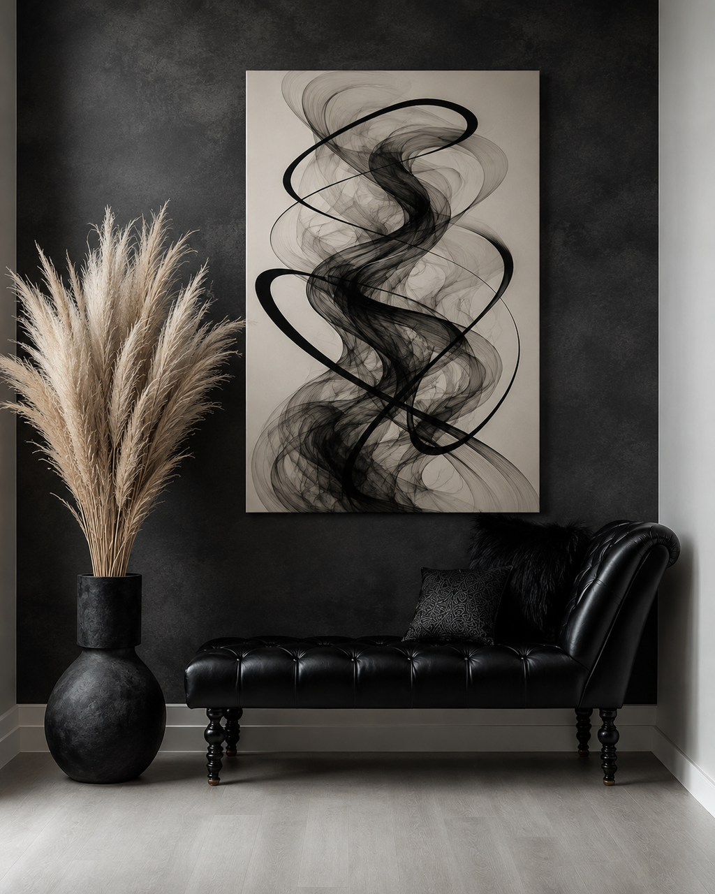 Abstract Black Smoke Vertical Canvas Art – Modern Minimalist Wall Deco ...