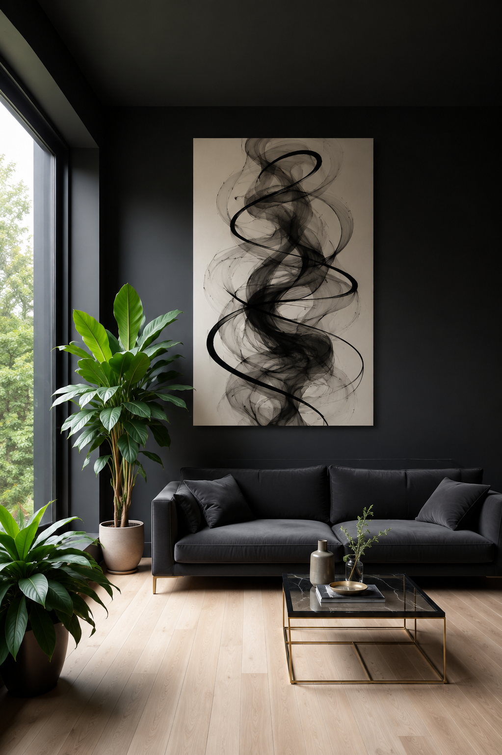 Abstract Black Smoke Vertical Canvas Art – Modern Minimalist Wall Deco ...