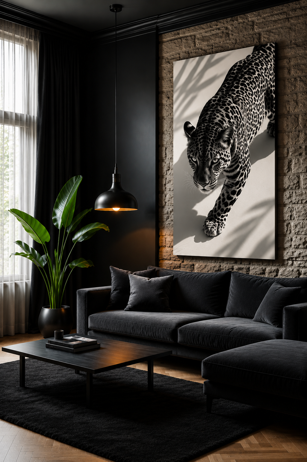 Black & White Leopard Canvas Wall Art – Modern Wildlife Stretched Canvas Home Decor
