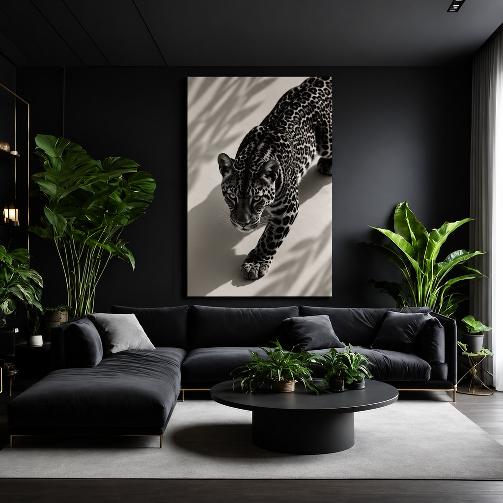 Black & White Leopard Canvas Wall Art – Modern Wildlife Stretched Canvas Home Decor