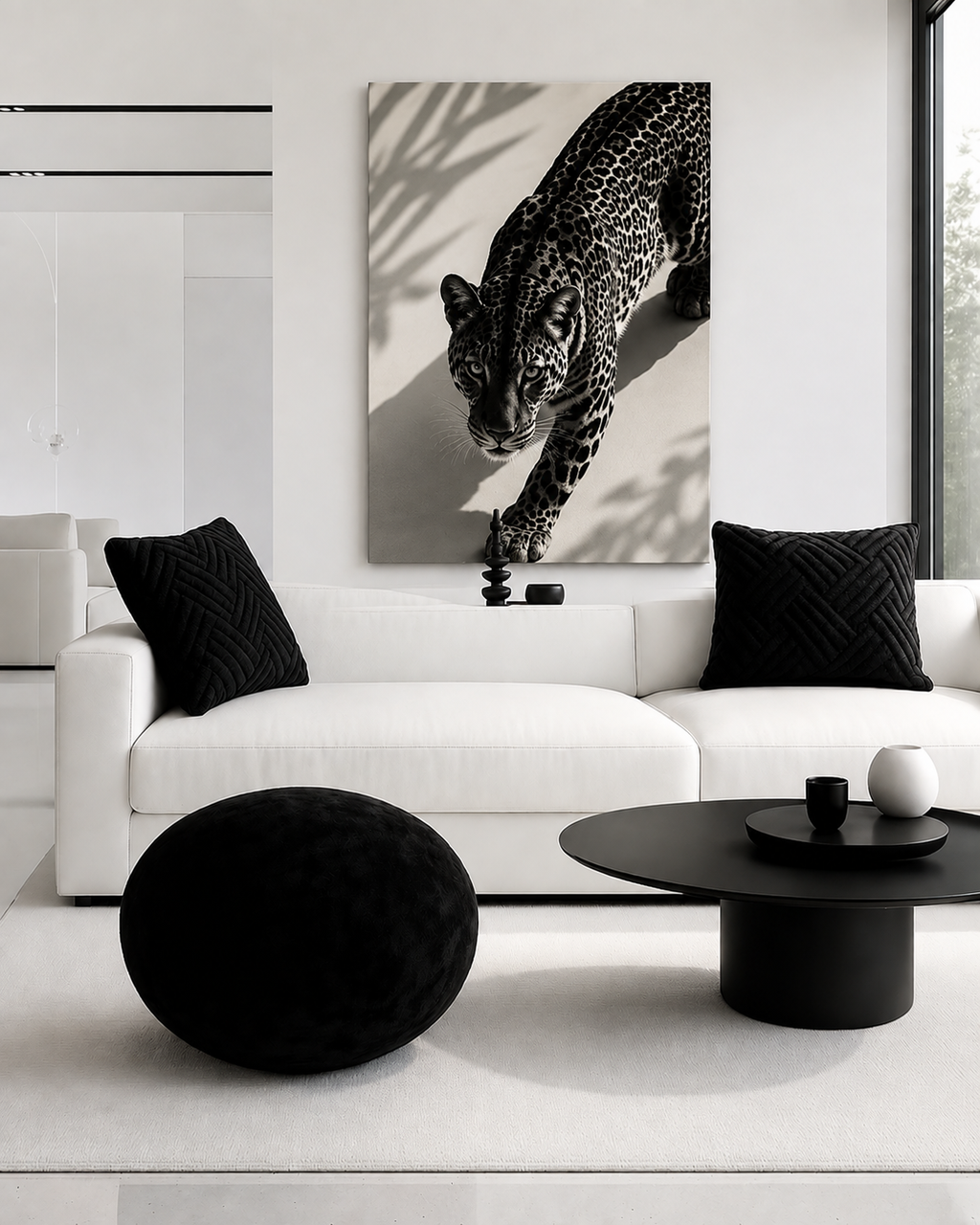 Black & White Leopard Canvas Wall Art – Modern Wildlife Stretched Canvas Home Decor