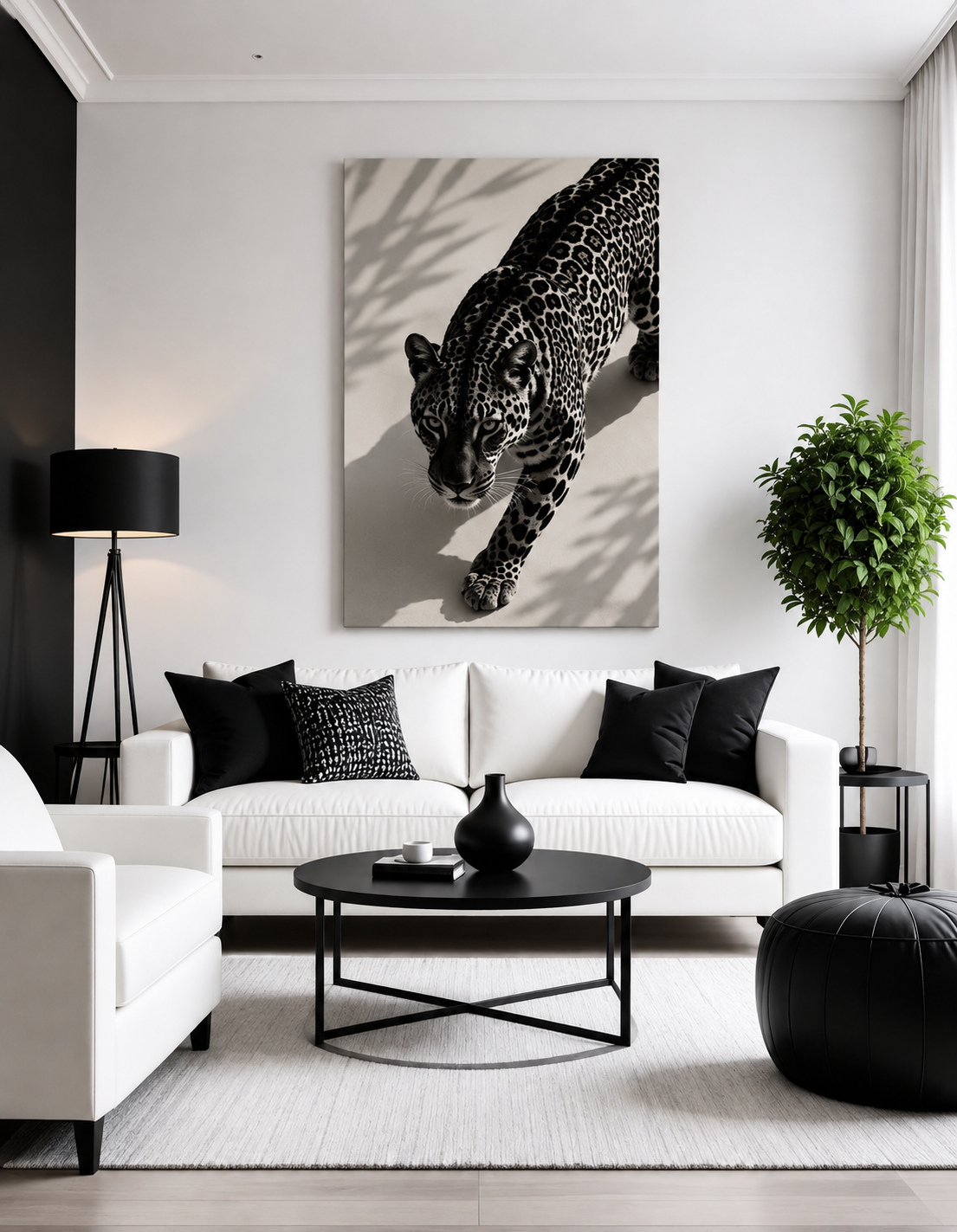 Black & White Leopard Canvas Wall Art – Modern Wildlife Stretched Canvas Home Decor