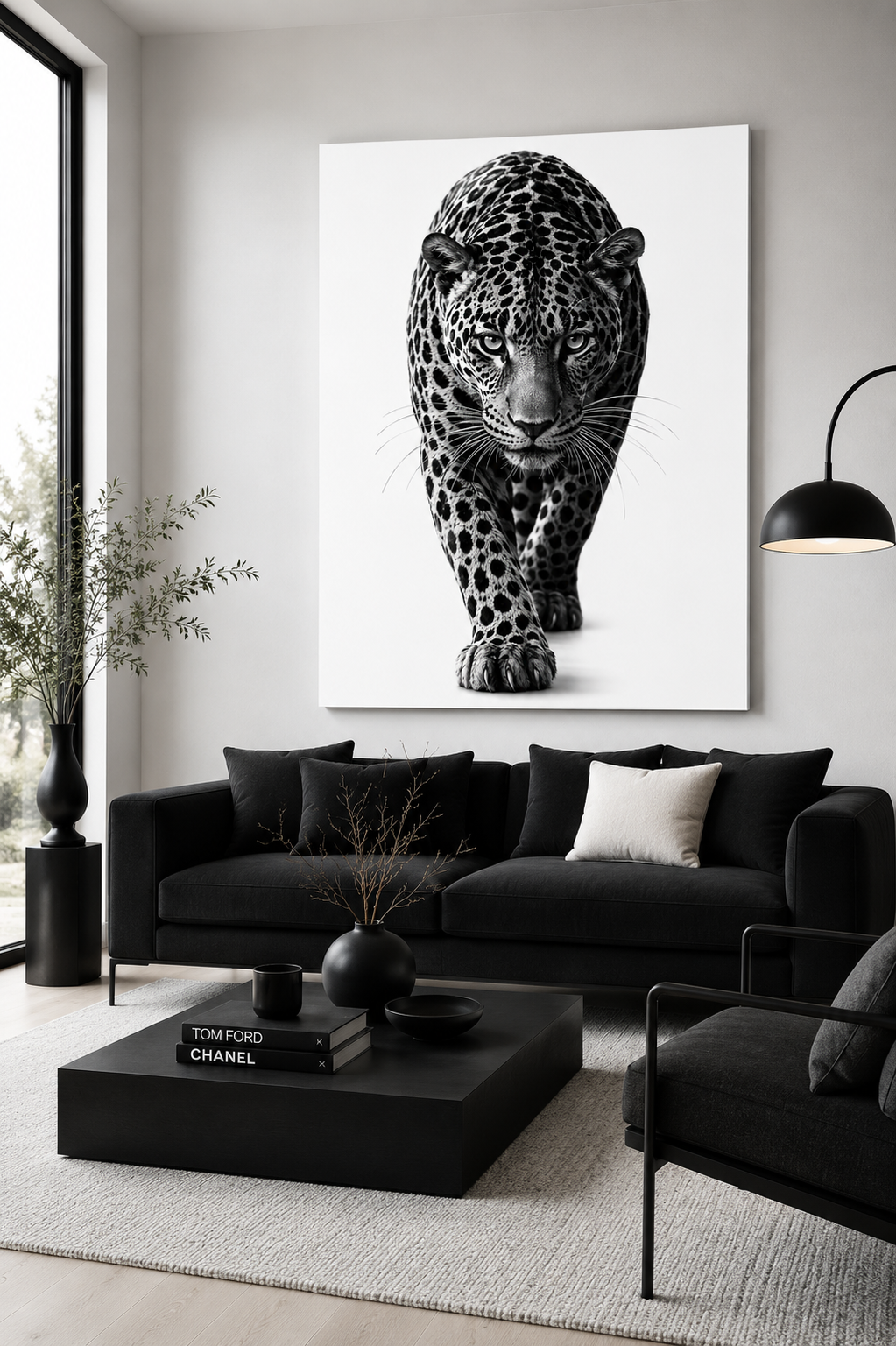 Black Panther Canvas Wall Art – Modern Black & White Wildlife Stretched Canvas