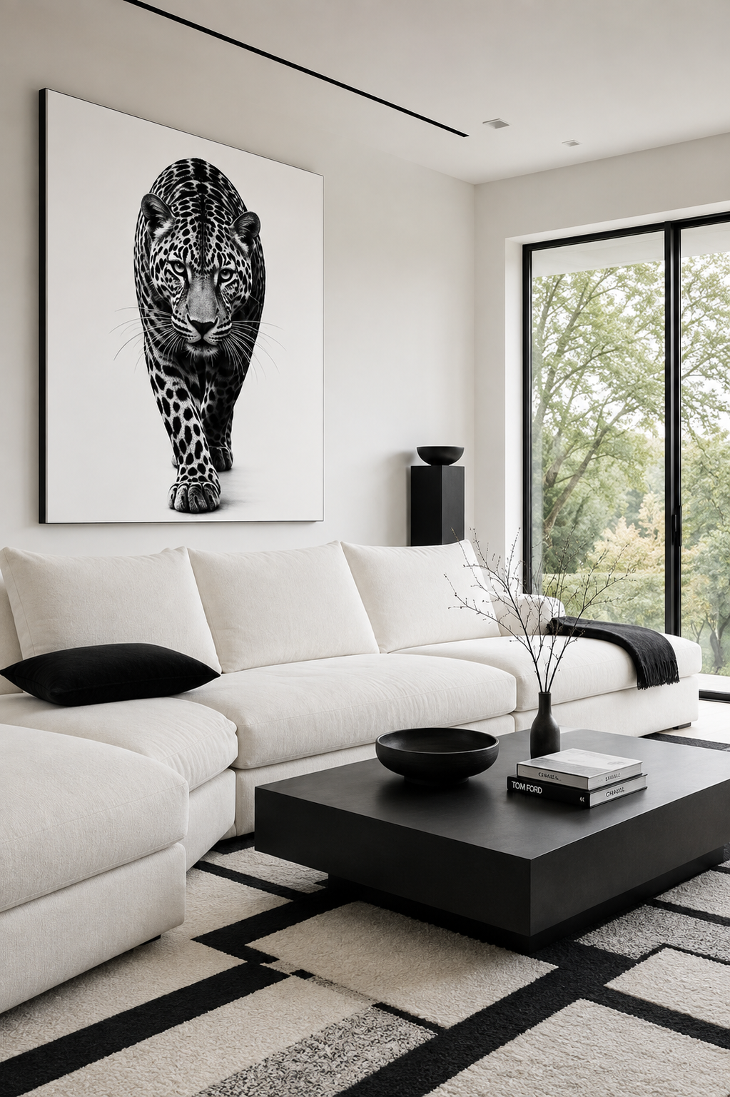 Black Panther Canvas Wall Art – Modern Black & White Wildlife Stretched Canvas