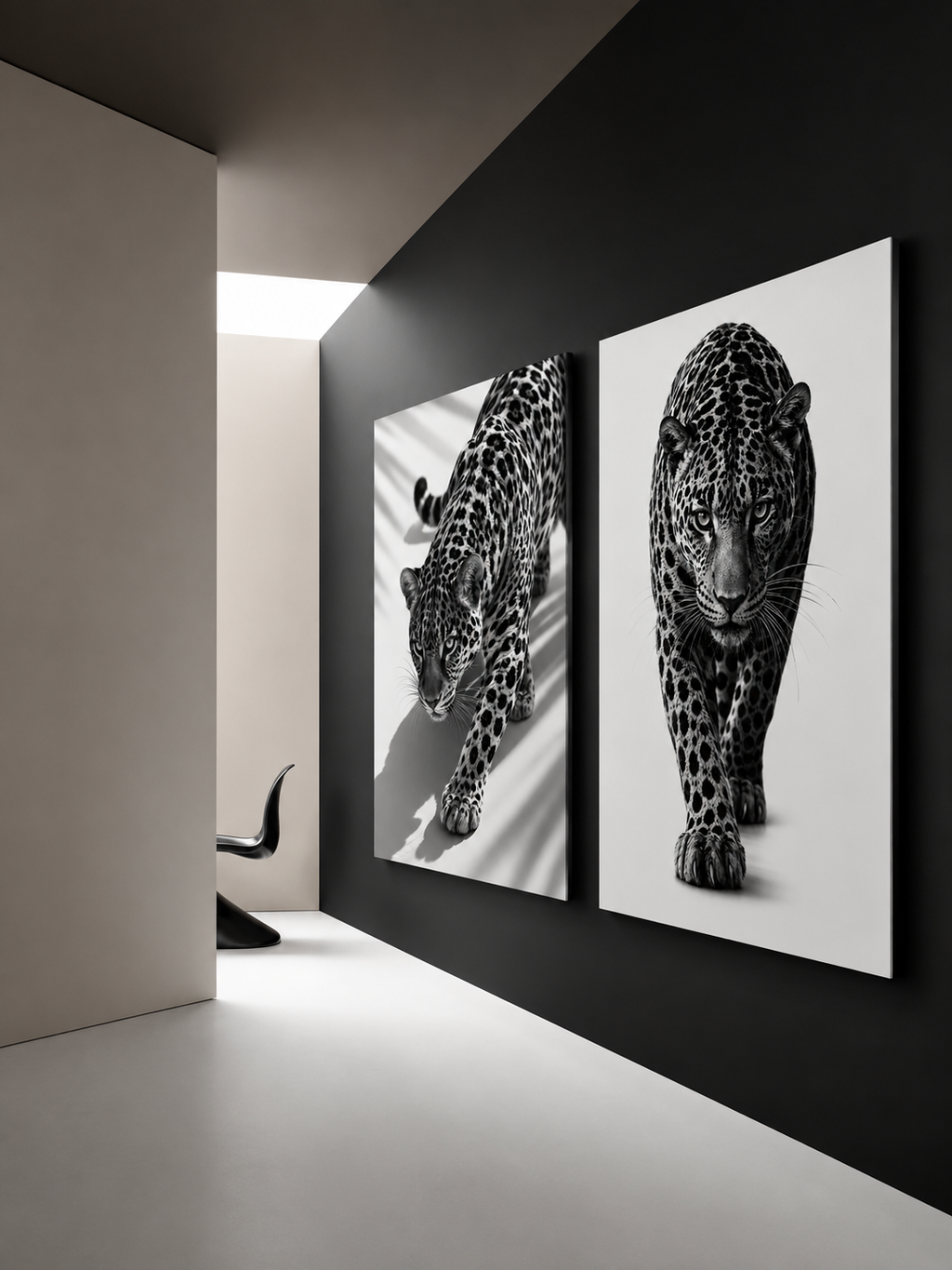 Black Panther Canvas Wall Art – Modern Black & White Wildlife Stretched Canvas