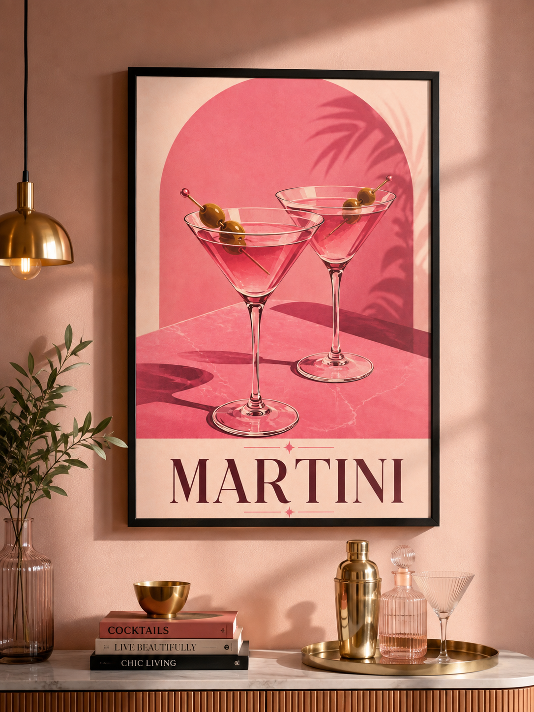 Martini Wall Art Canvas — Framed Pink Cocktail Canvas
