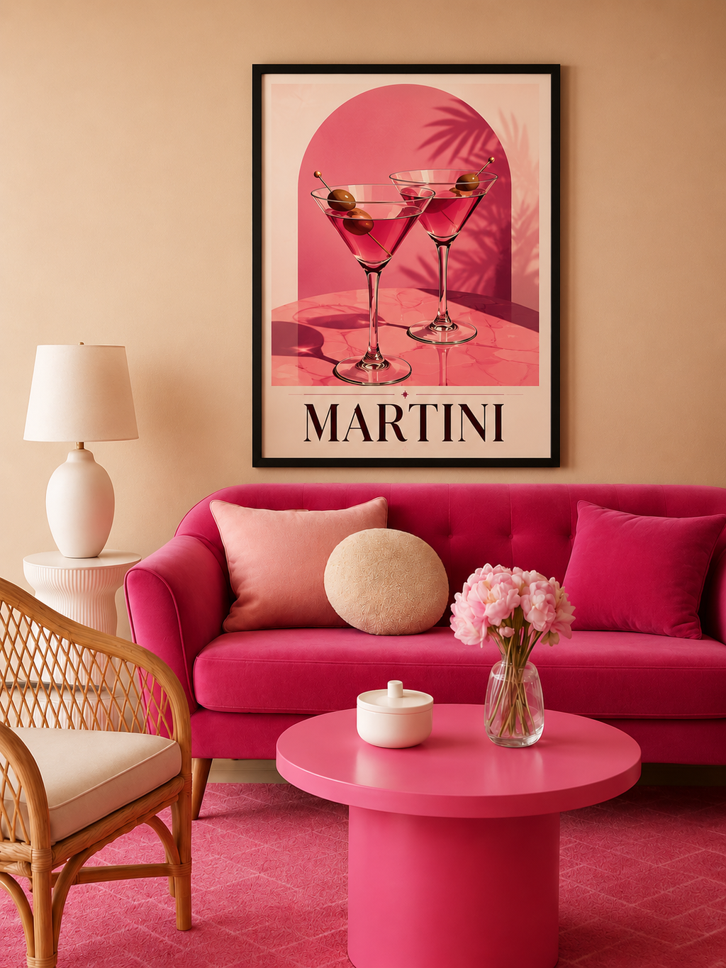 Martini Wall Art Canvas — Framed Pink Cocktail Canvas