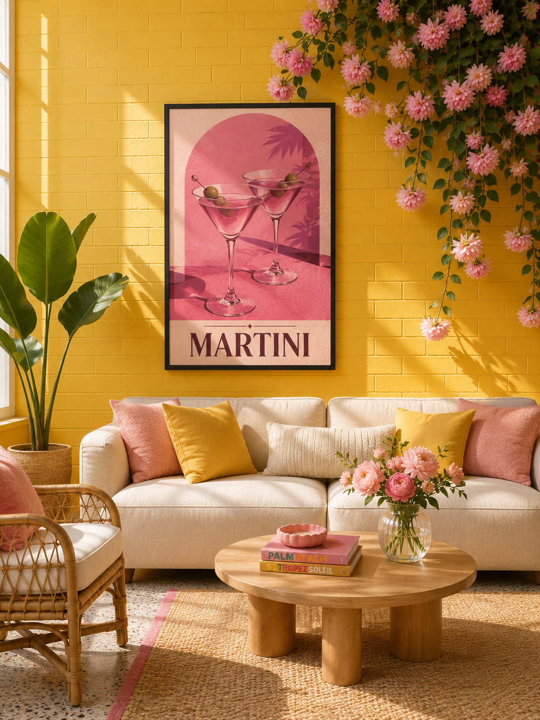 Martini Wall Art Canvas — Framed Pink Cocktail Canvas