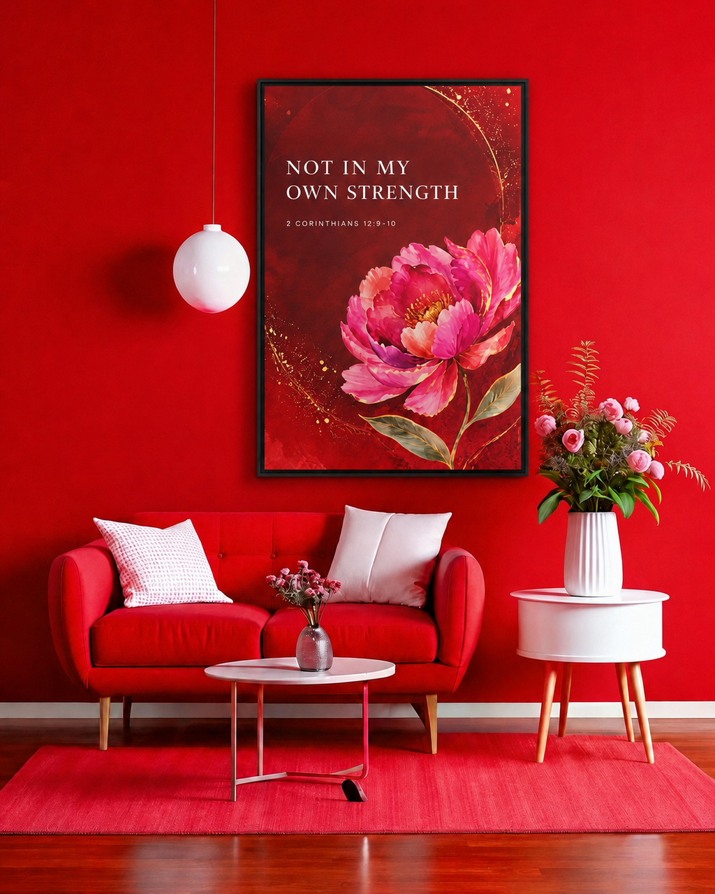 Framed Floral Scripture Canvas – “Not in My Own Strength” (1 Corinthians 15:10)