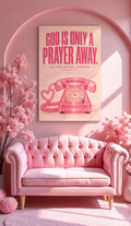 God Is Only a Prayer Away Matte Canvas Wall Art — Pink Retro Telephone, Jeremiah 33:3