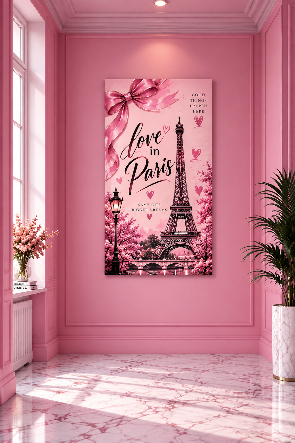 Parisian Dreams Pink Eiffel Tower Matte Canvas Wall Art – Romantic Paris Décor