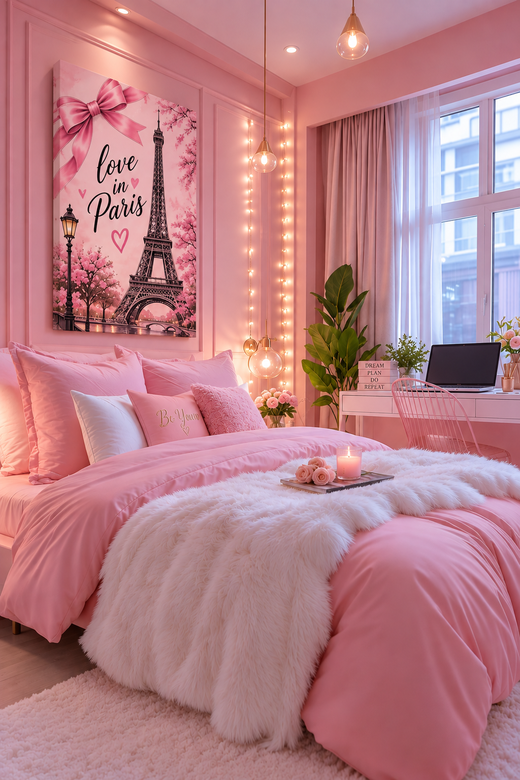Parisian Dreams Pink Eiffel Tower Matte Canvas Wall Art – Romantic Paris Décor