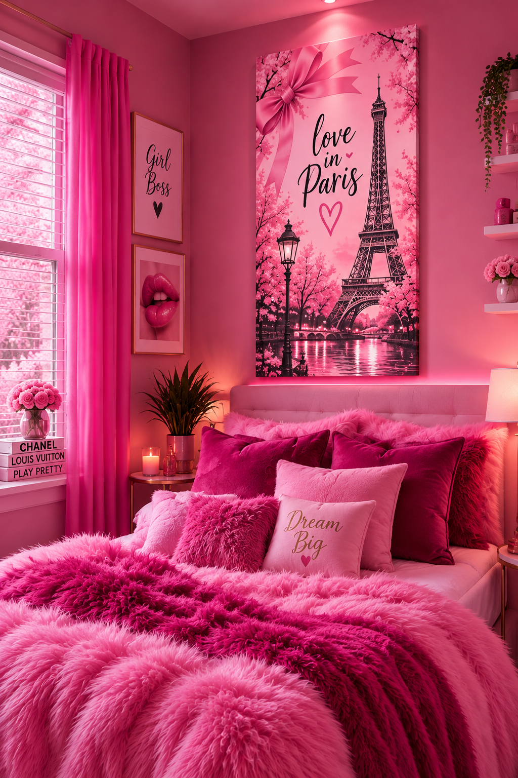 Parisian Dreams Pink Eiffel Tower Matte Canvas Wall Art – Romantic Paris Décor