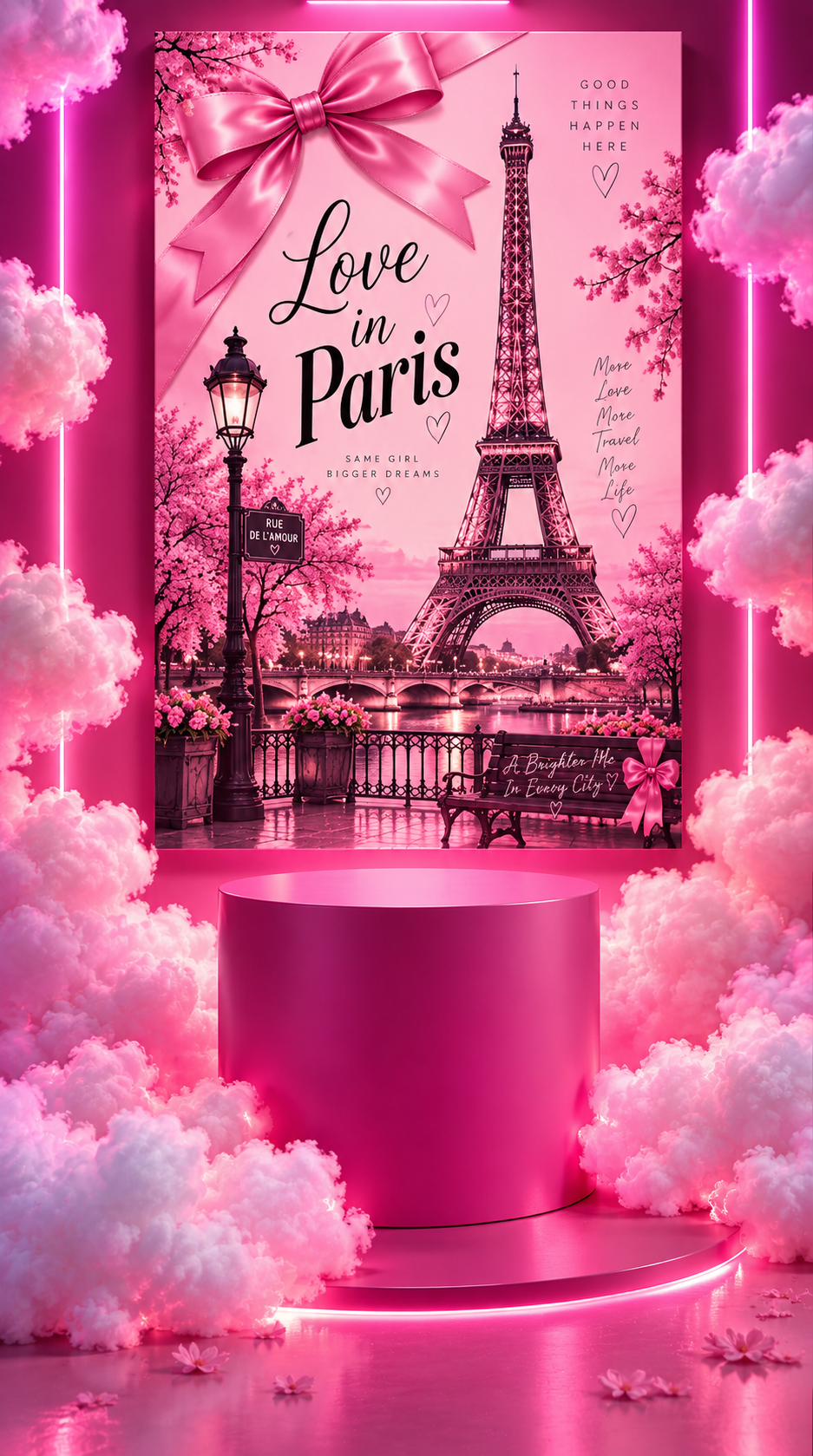 Parisian Dreams Pink Eiffel Tower Matte Canvas Wall Art – Romantic Paris Décor