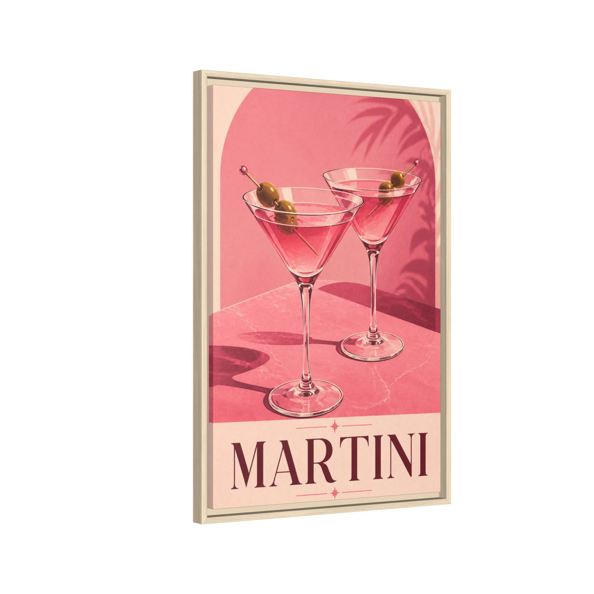 Martini Wall Art Canvas — Framed Pink Cocktail Canvas