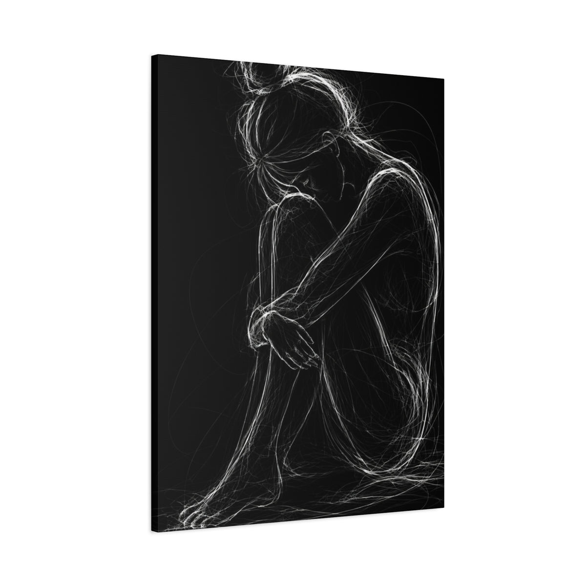 Quiet Strength Woman Canvas Wall Art — Black & White Abstract Line Art