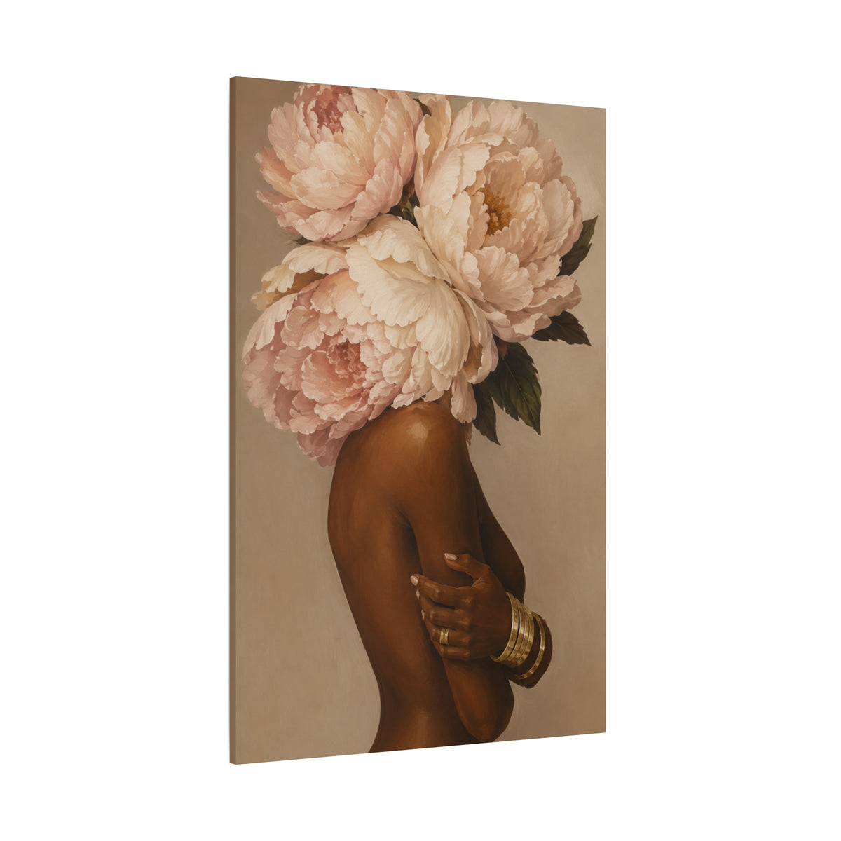 Floral Crown Muse Matte Canvas Wall Art — Blush Peony Floral Woman Portrait