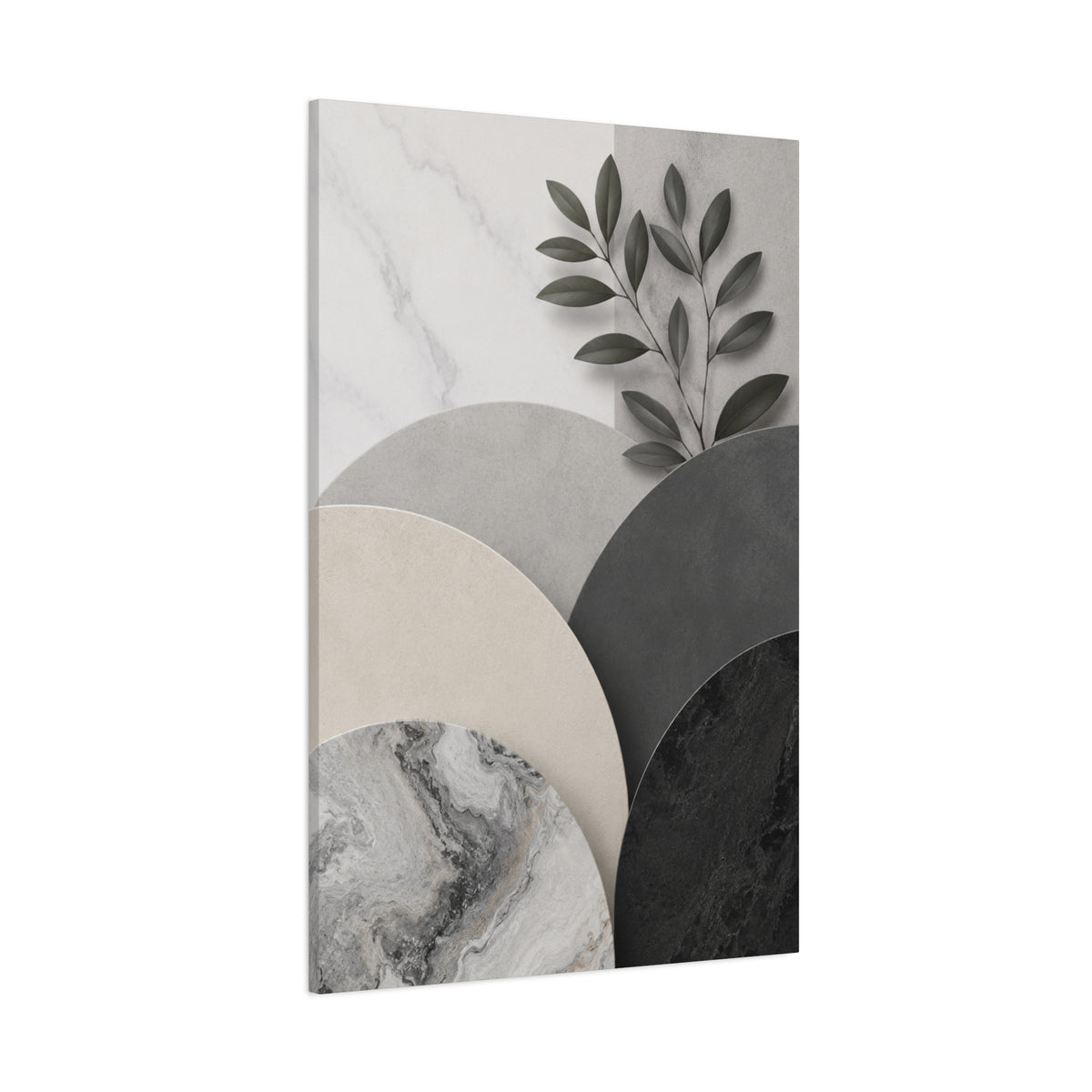 Modern Neutral Botanical Canvas Wall Art — Abstract Geometric Stretched Matte Print