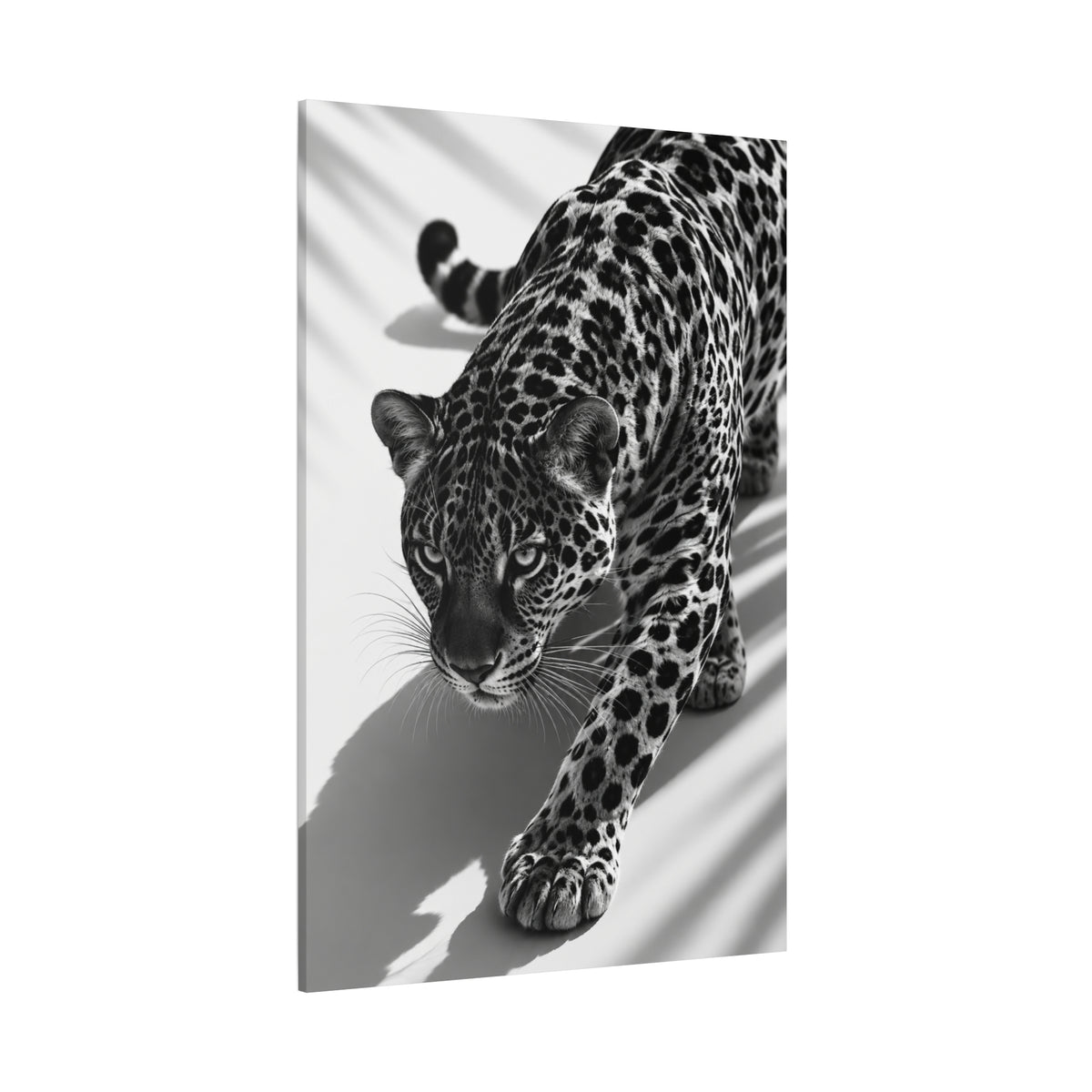Black & White Leopard Canvas Wall Art – Modern Wildlife Stretched Canvas Home Decor