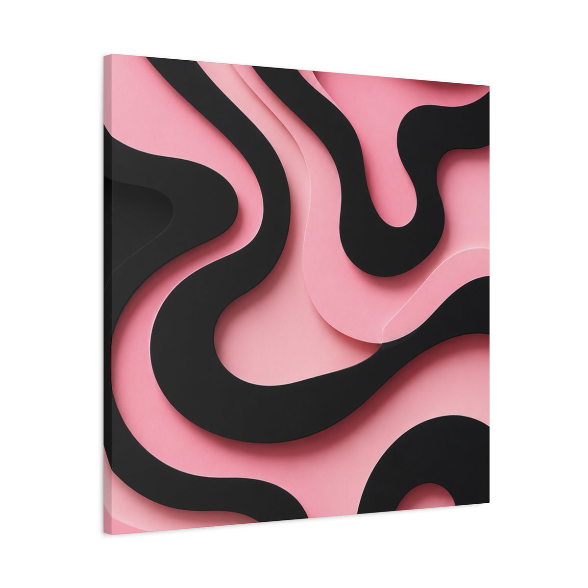 Pink & Black Flow Matte Canvas Wall Art — Modern Abstract Layered Waves