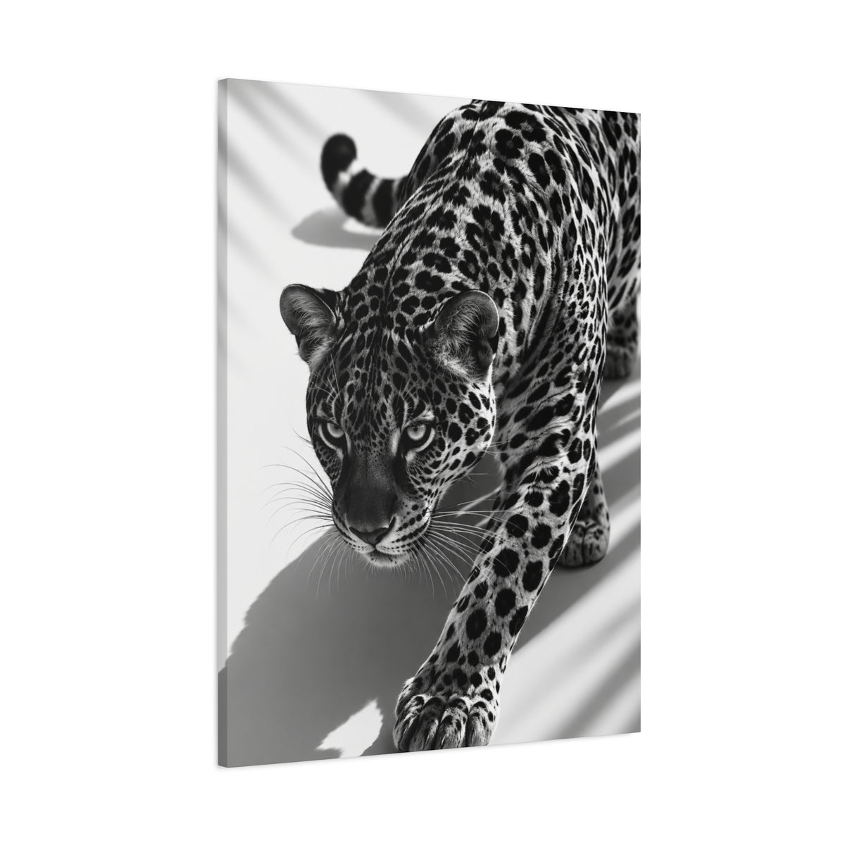 Black & White Leopard Canvas Wall Art – Modern Wildlife Stretched Canvas Home Decor