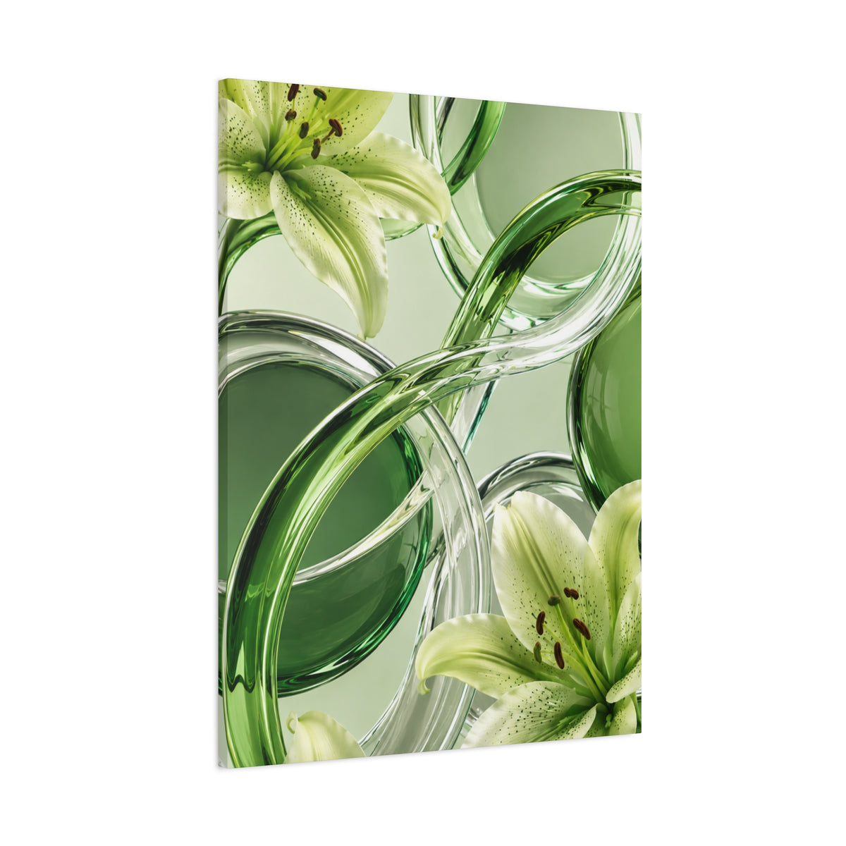 Green Glass Abstract Canvas Wall Art | Modern Botanical Canvas Print | Luxury Minimalist Wall Decor | Living Room Artwork