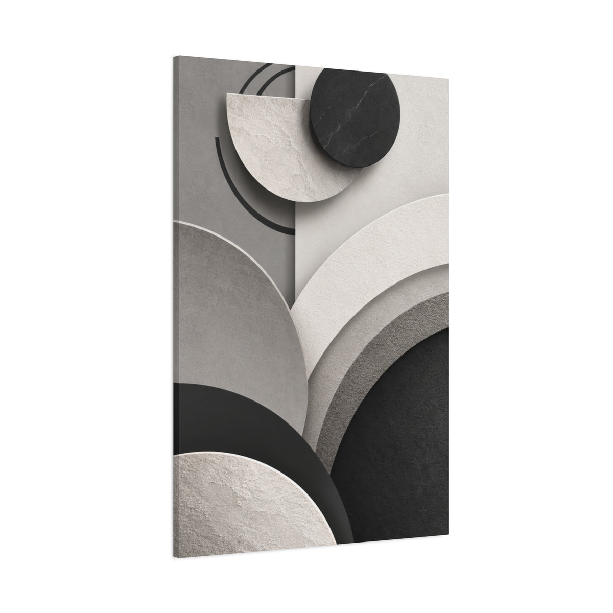 Modern Monochrome Geometric Canvas Wall Art — Abstract 3D Neutral Print