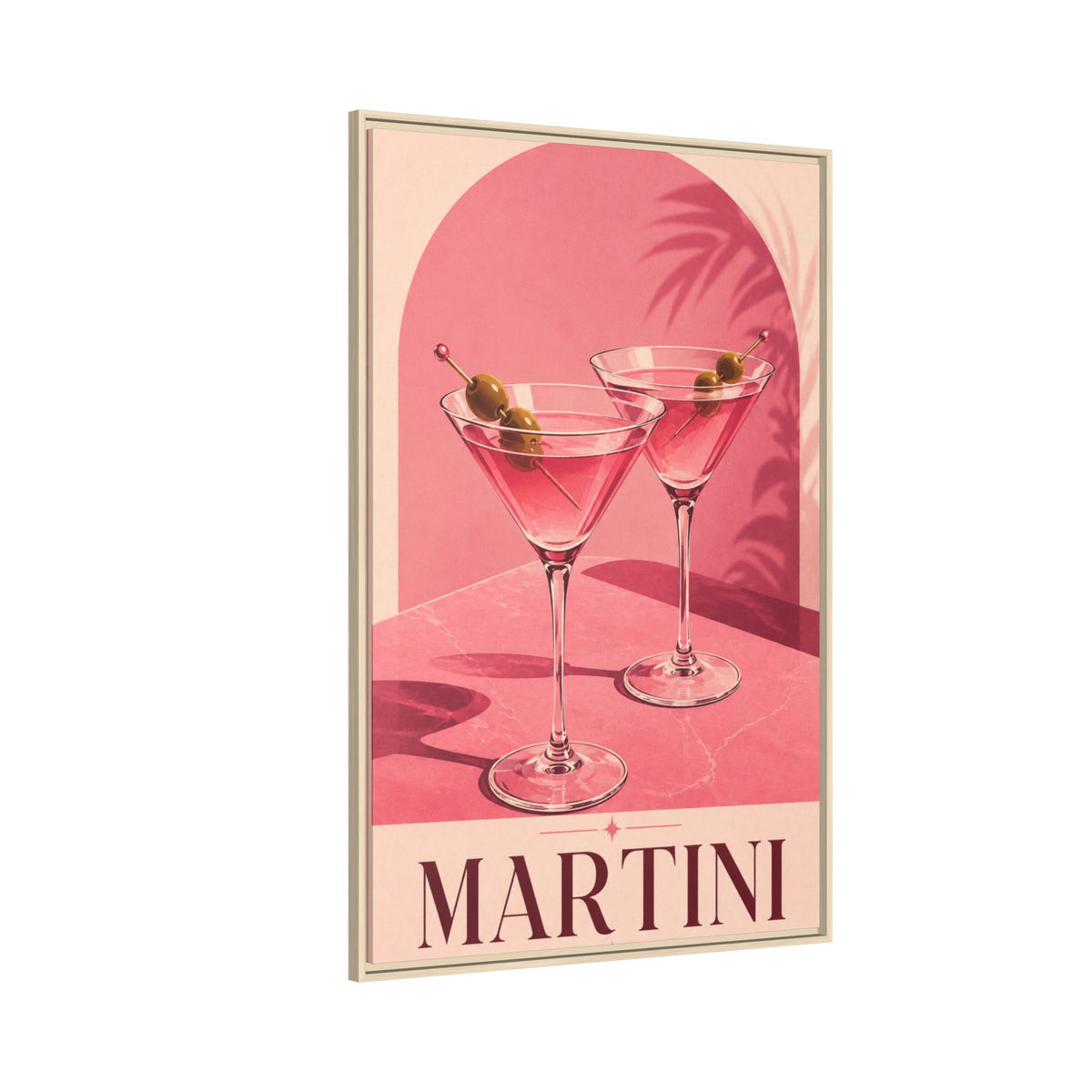 Martini Wall Art Canvas — Framed Pink Cocktail Canvas