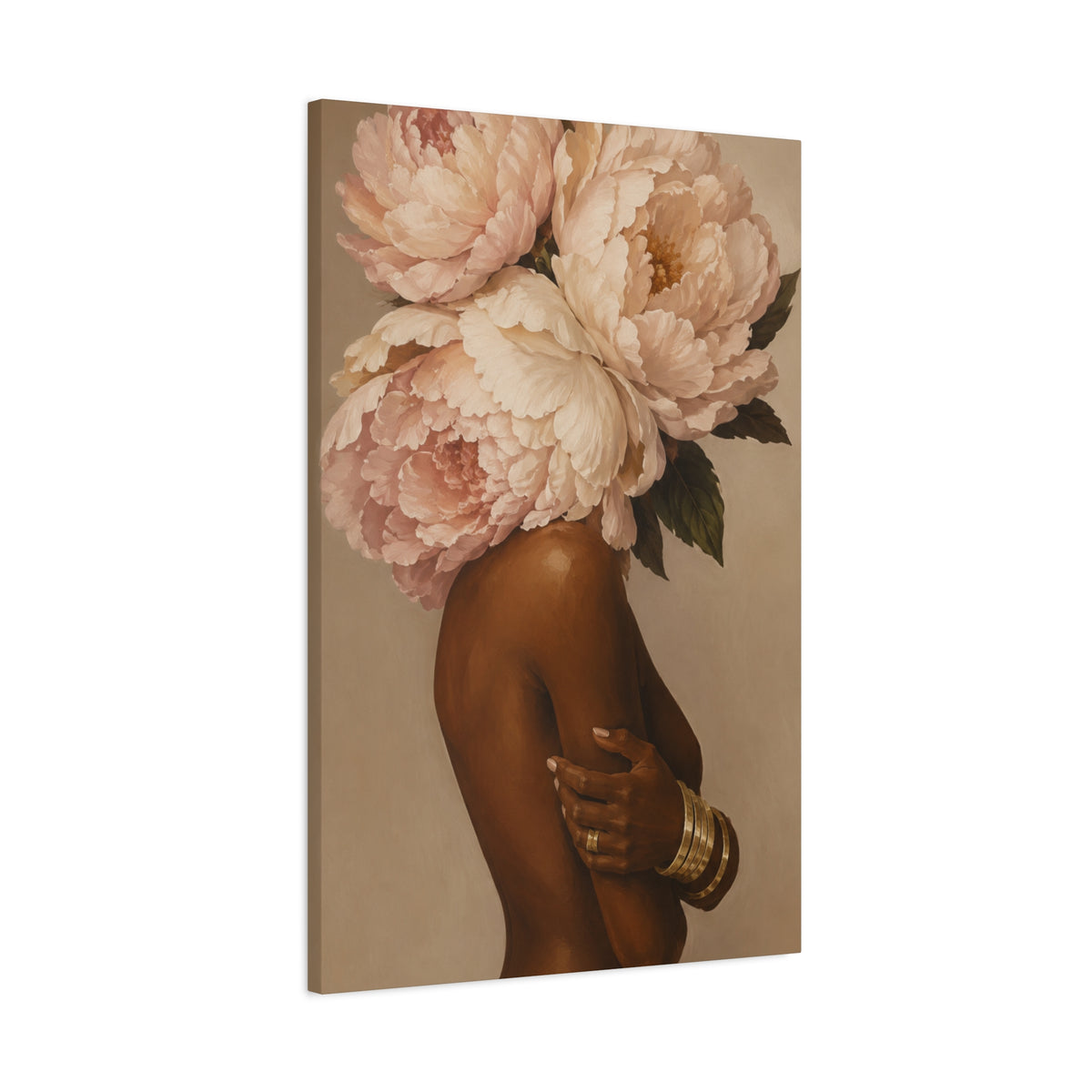 Floral Crown Muse Matte Canvas Wall Art — Blush Peony Floral Woman Portrait