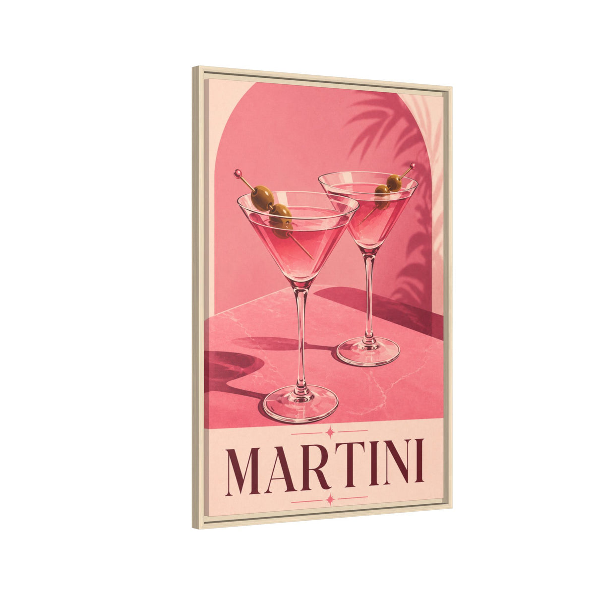 Martini Wall Art Canvas — Framed Pink Cocktail Canvas