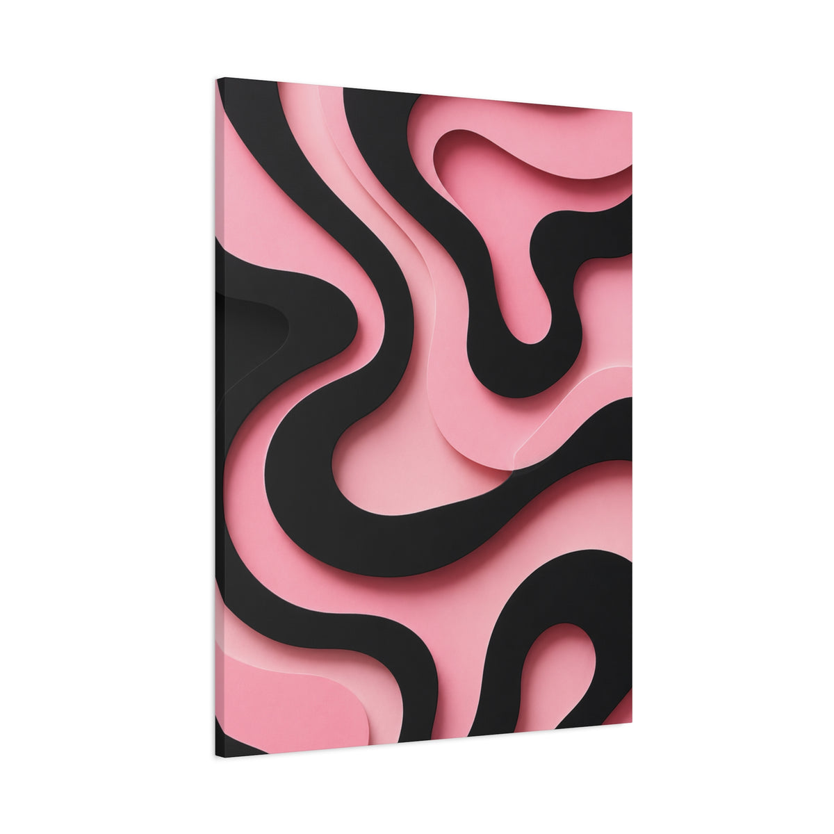 Pink & Black Flow Matte Canvas Wall Art — Modern Abstract Layered Waves