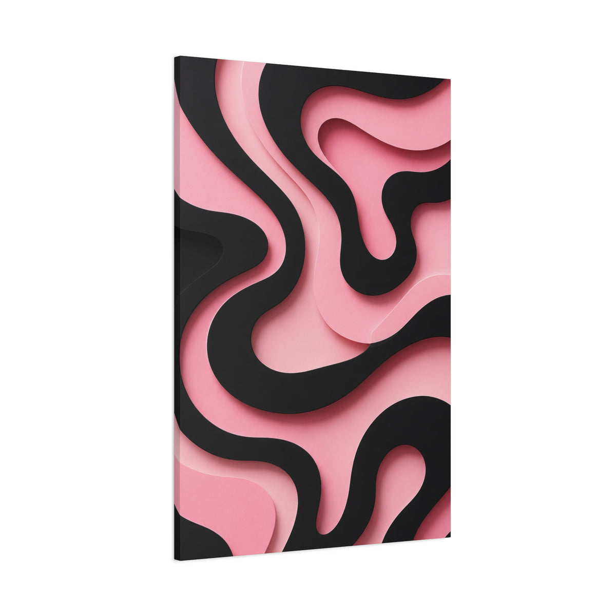 Pink & Black Flow Matte Canvas Wall Art — Modern Abstract Layered Waves