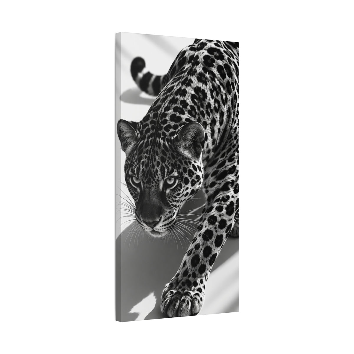Black & White Leopard Canvas Wall Art – Modern Wildlife Stretched Canvas Home Decor