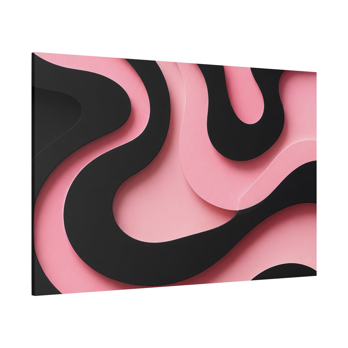 Pink & Black Flow Matte Canvas Wall Art — Modern Abstract Layered Waves