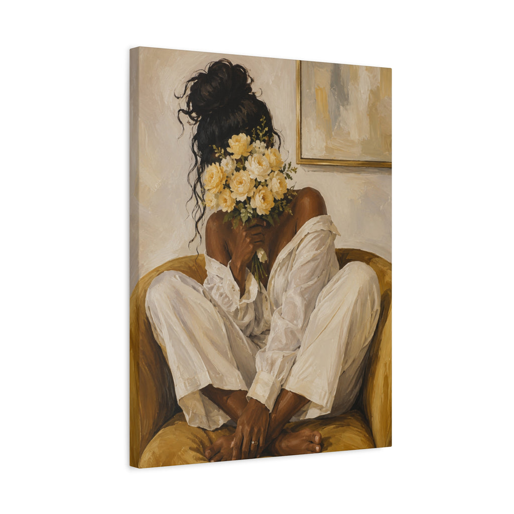 Quiet Bloom Matte Canvas Wall Art — Floral Portrait in Warm Neutral Tones